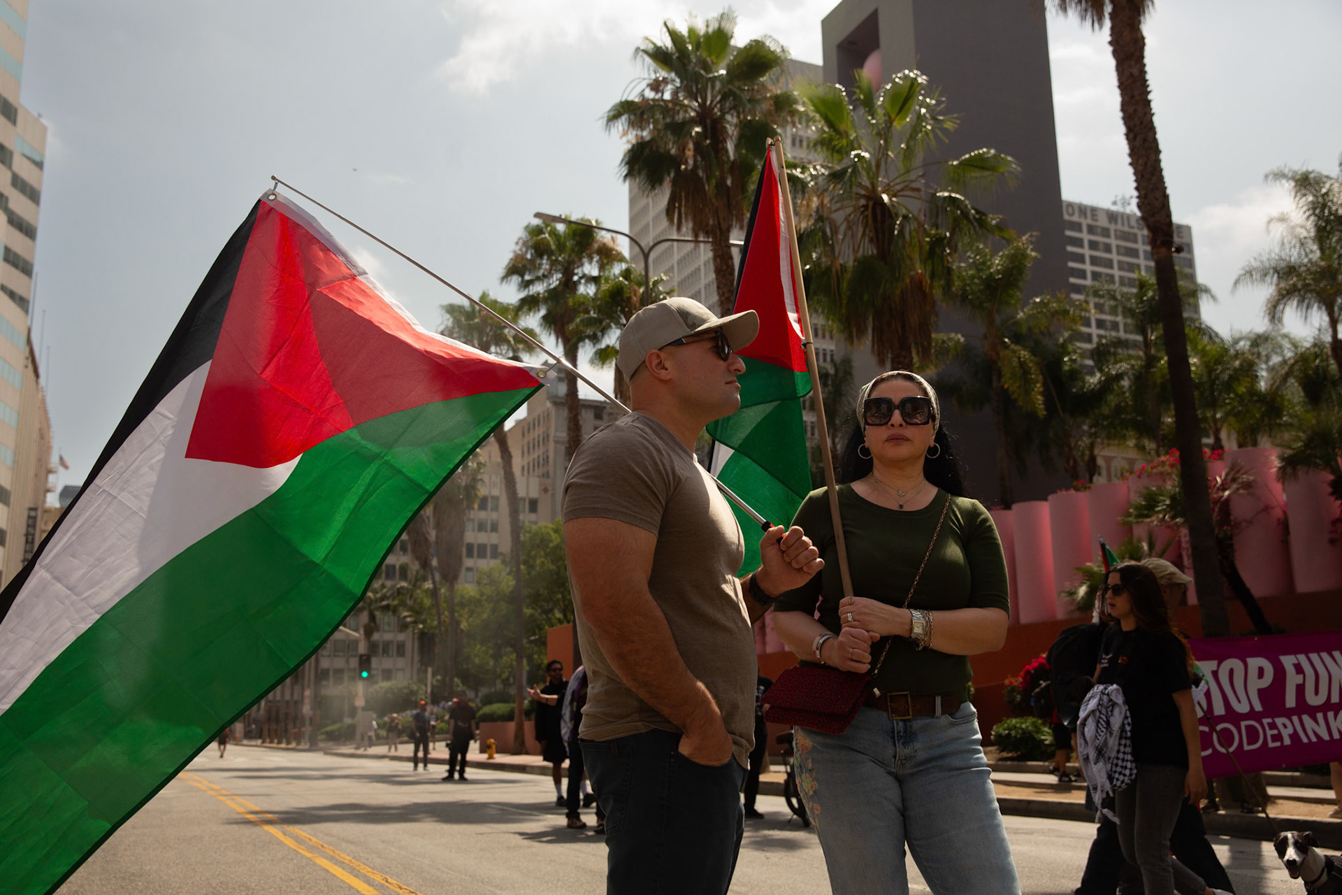 Demonstrators gather at Pershing Square in Los Angeles Calif. on June 21, 2025 during a demonstration against U.S. involvement in the war between Israel and Iran.