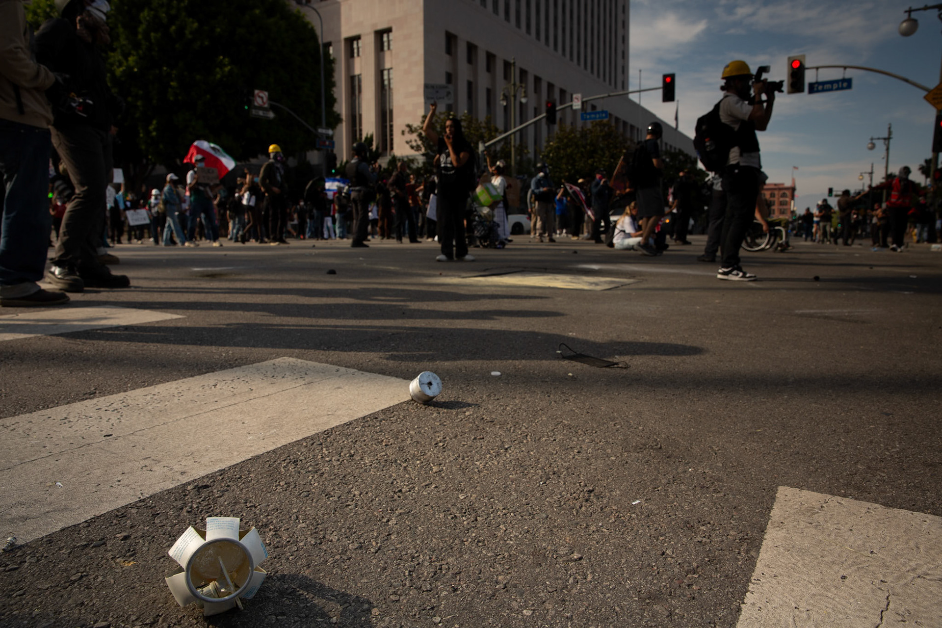 Remnents of tear gas, and flash bang grenades fired by the Los Angeles County Shriffs at peaceful demonstrators during a march against the Trump Military Parade and immigration raids by ICE in Downtown Los Angeles on June 13, 2025