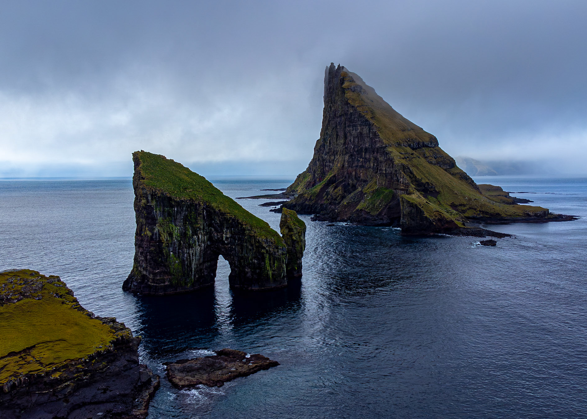 The famous sea stacks Drangarnir