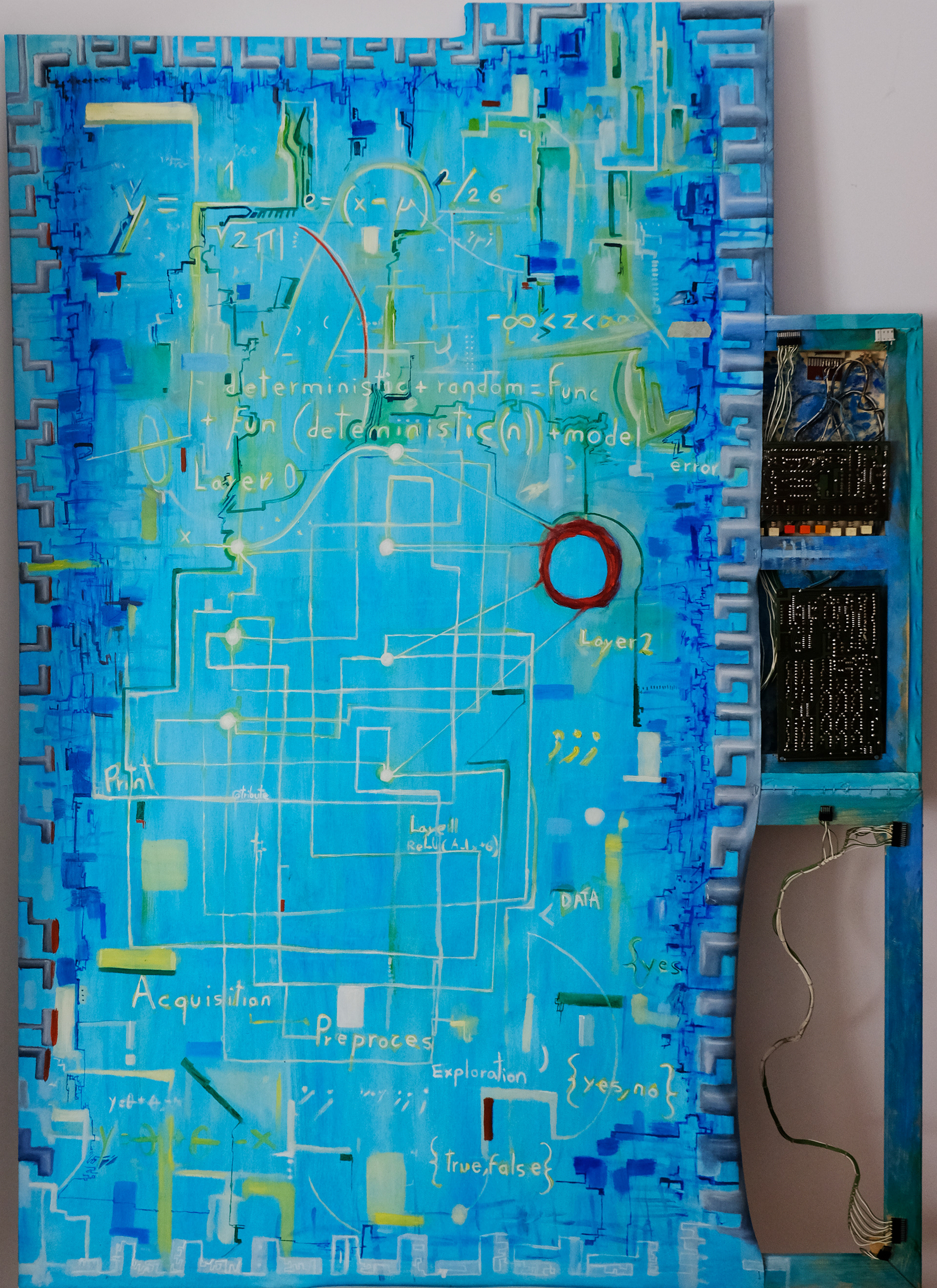 "Machine learning" (parte frontal). Óleo s/ lienzo (2022). 163 x 120 cm.