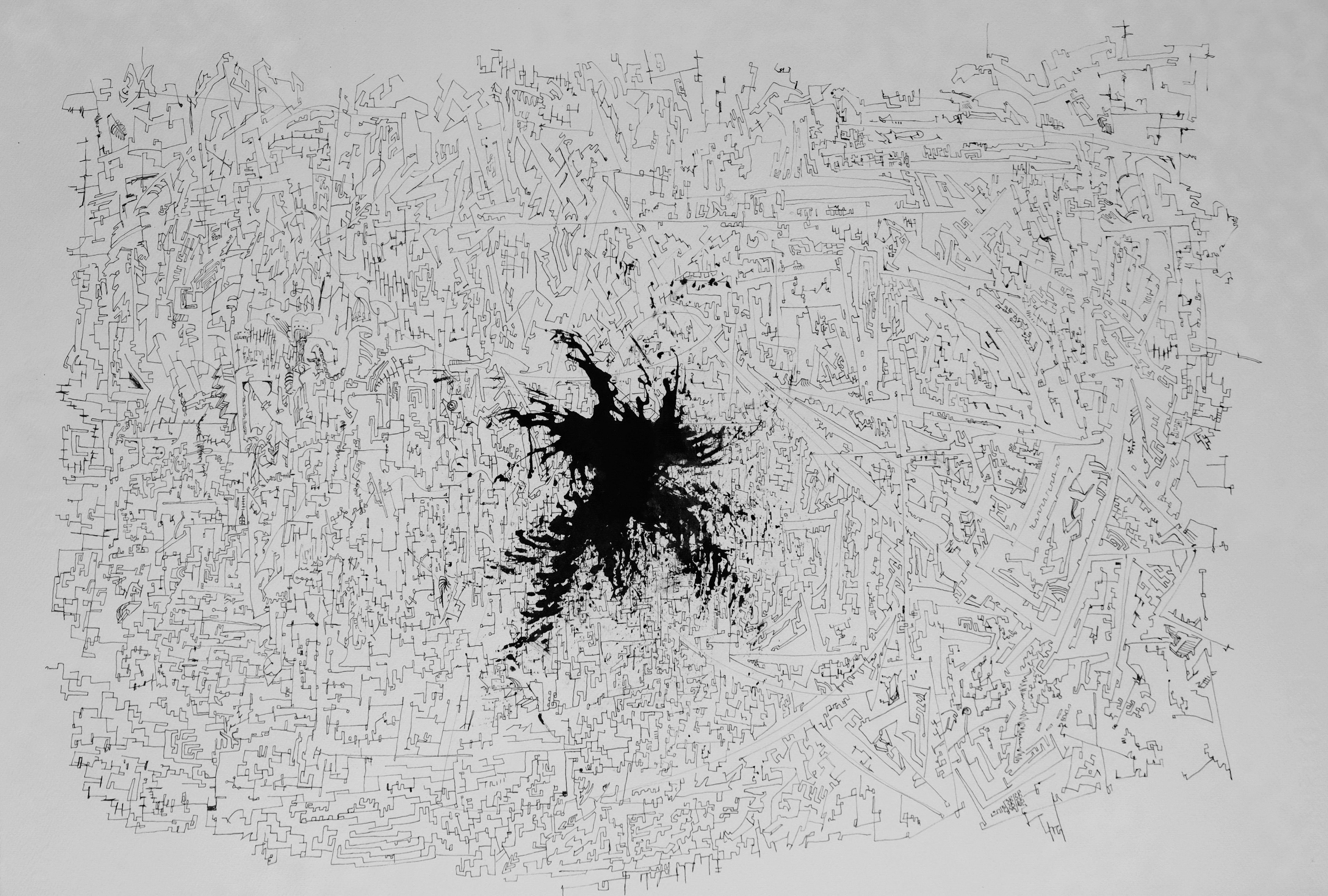 Espacio I (2020). Tinta china s/papel. 50 cm x 70 cm