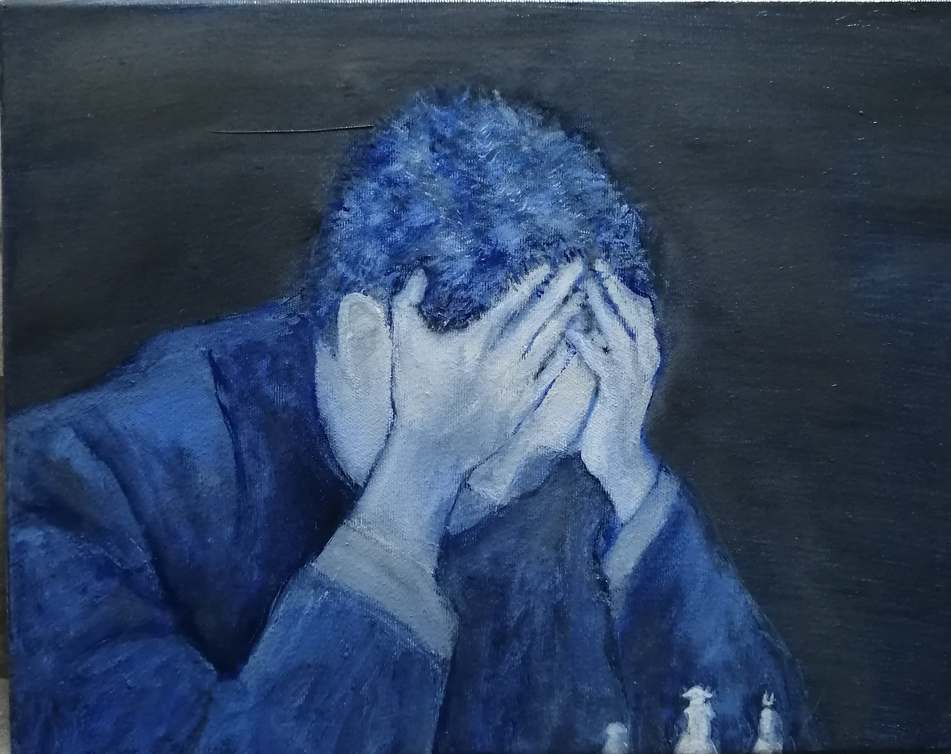 "Kasparov's defeat against deep blue" Oleo s/ lienzo 35 cm x 20 cm
