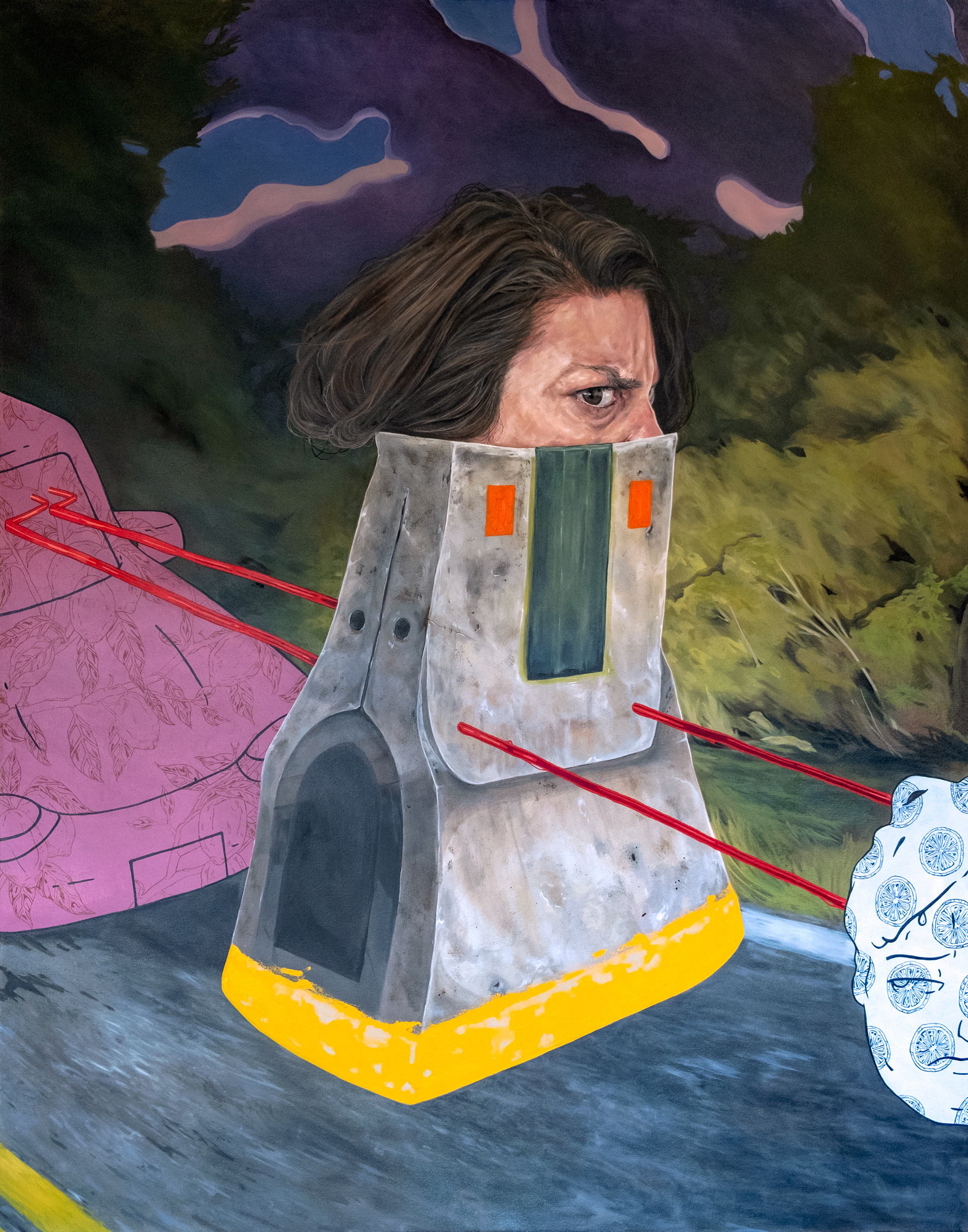 "A Memory: In Conversation with a Road Barrier at Night" Oil on Canvas