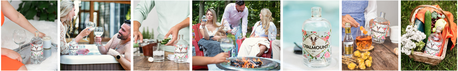 Lifestyle images of peaple serving and enjoying drinks using Royalmount Gin