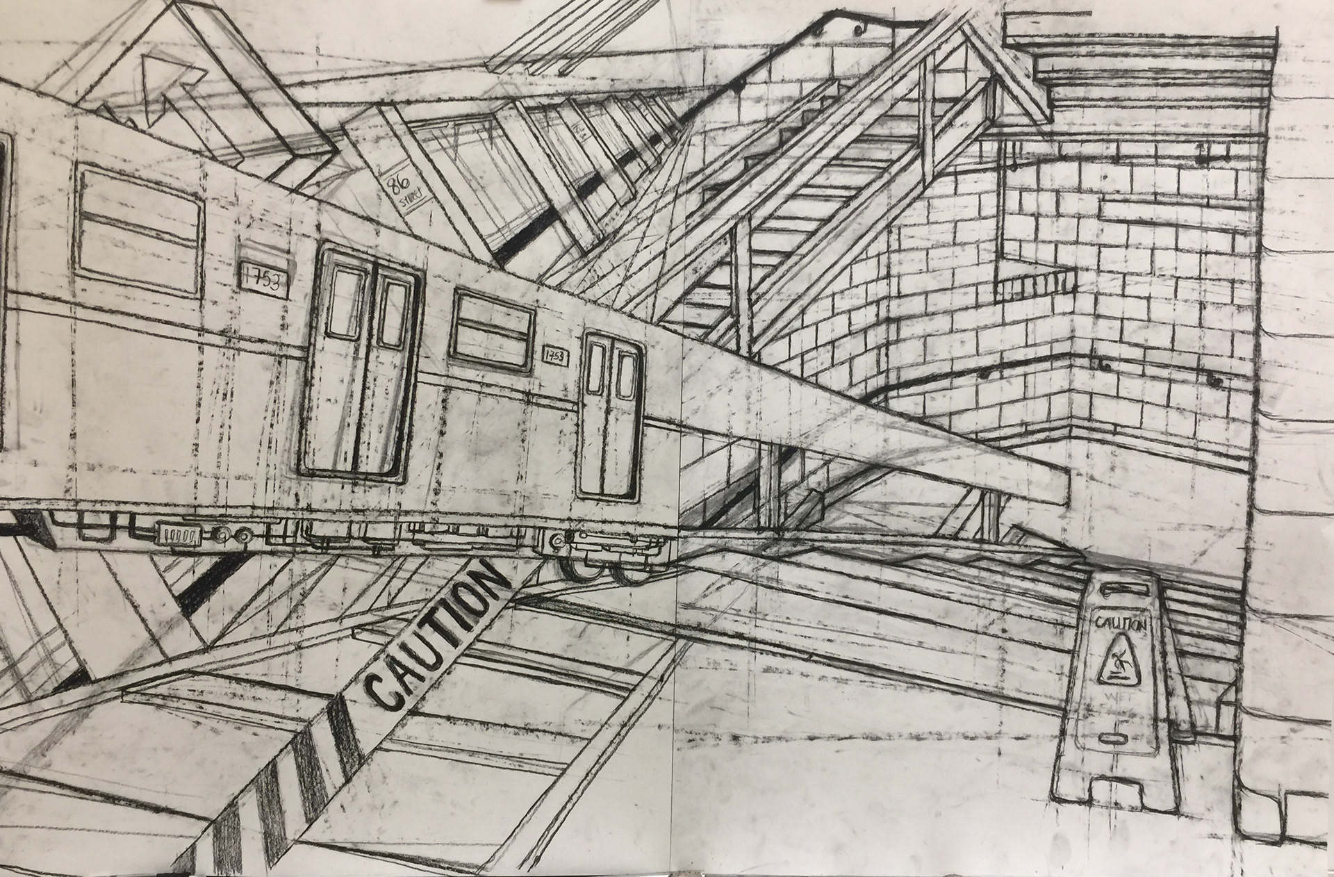 Off the Rails - charcoal. 24 x 36 in.