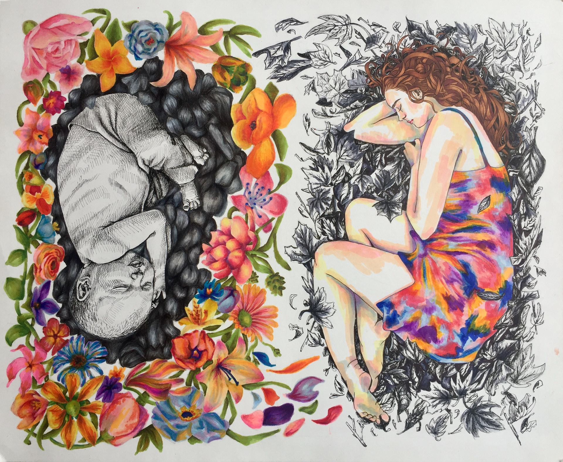 Seasons of Life - ink, markers, colored pencils. 17 x 14 in.