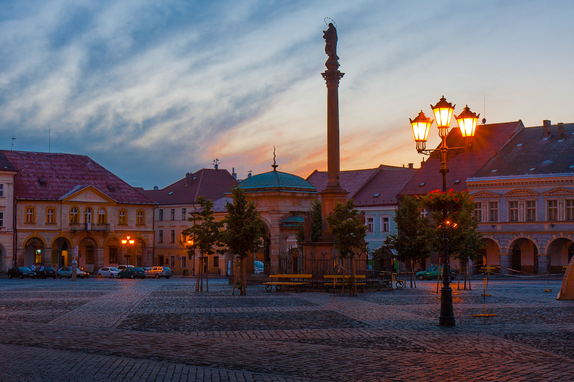 Sunset over the town square in Jicin