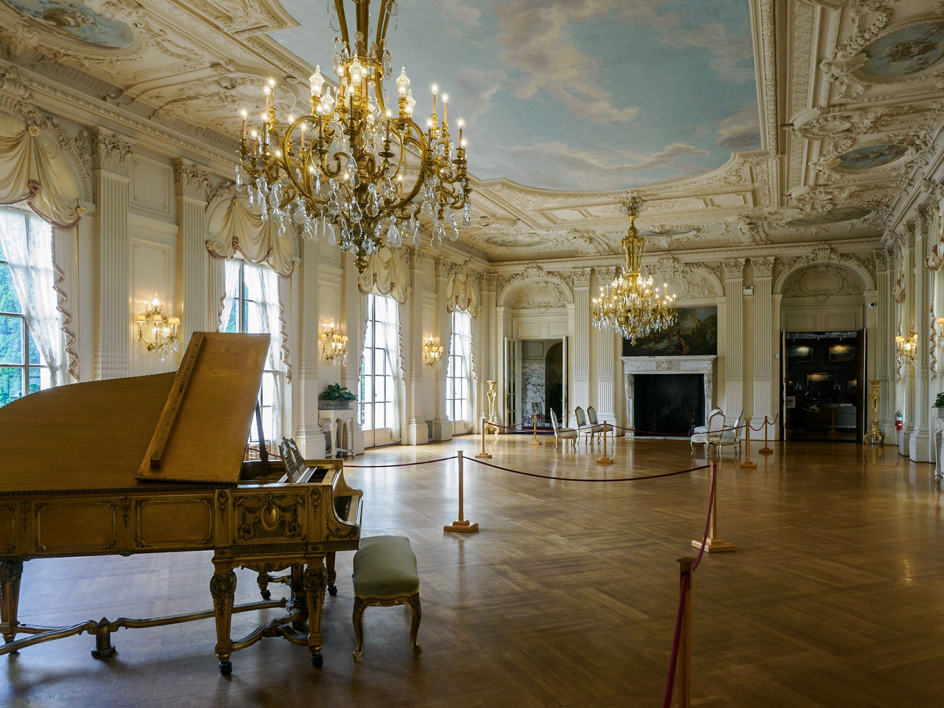 The Ballroom at Rosecliff was designed for entertaining. It is the largest single private room of any house in Newport.