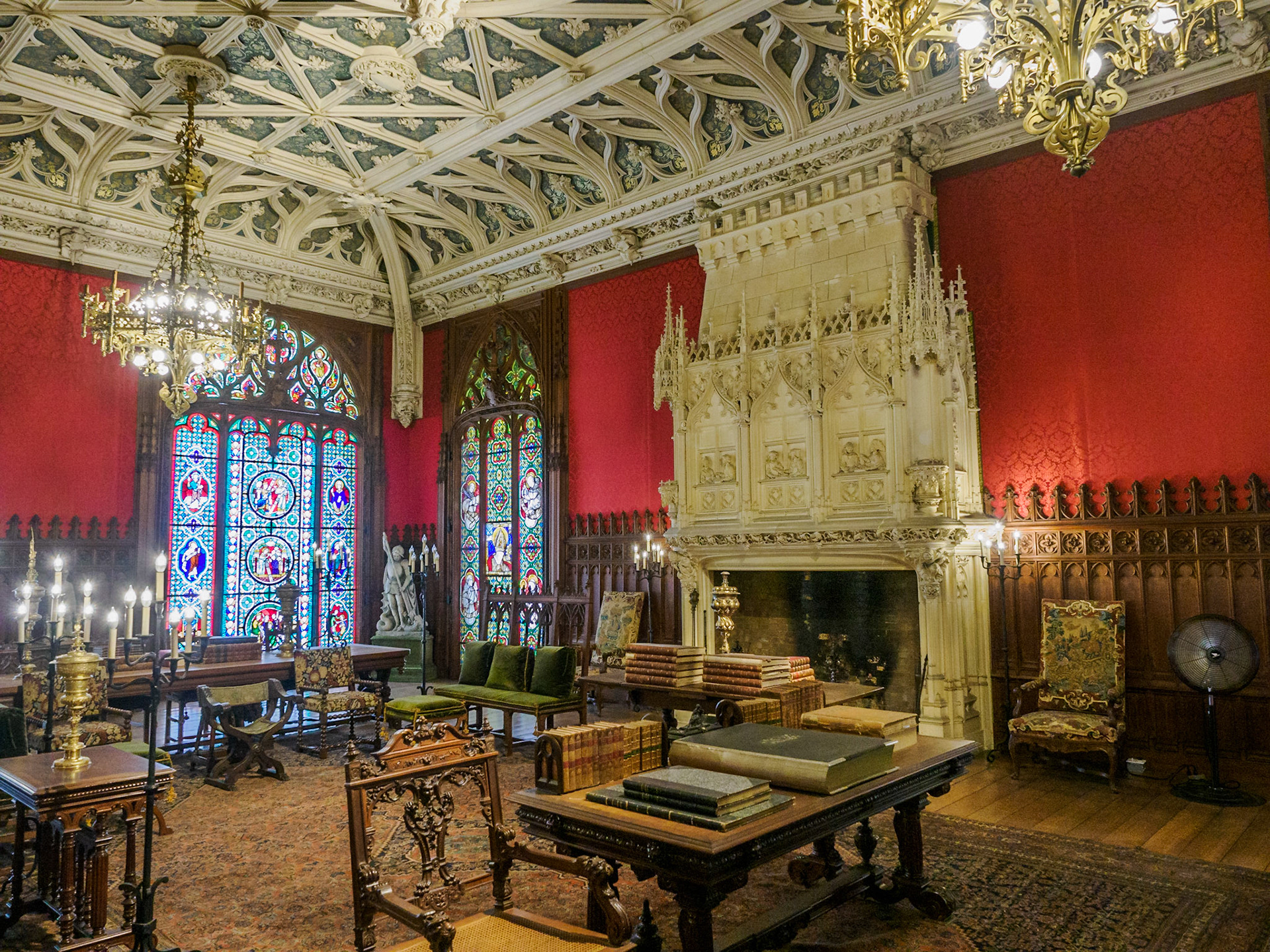 The Gothic Room served as a small private museum. The room was designed and executed in Paris, taken apart, shipped to Newport and put back together.