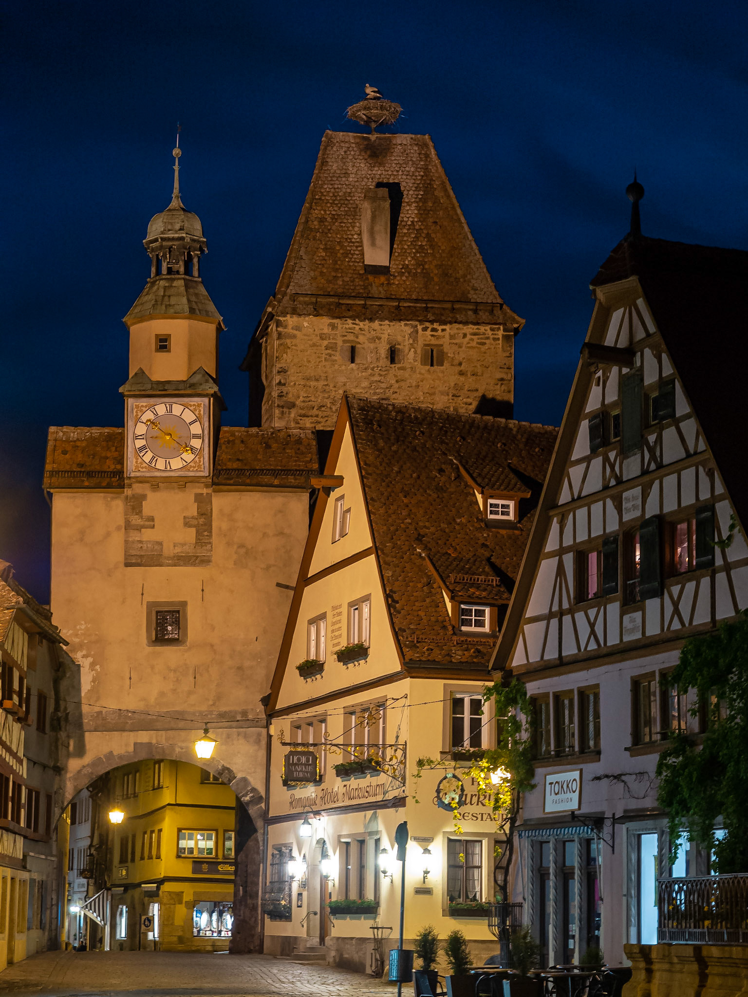 Röder Arch and Markus Tower with stork sitting on nest