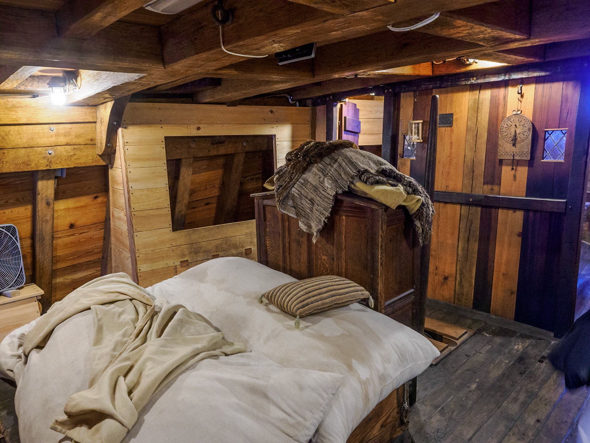 The captain's quarters were luxurious compared to the space allotted to the crew and passengers. In addition to his sleeping quarters he had an office and dining area.