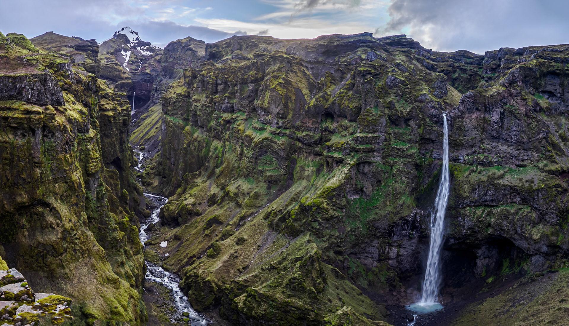 Múlagljúfur Canyon and Hangandifoss and Mulafoss in the distance
