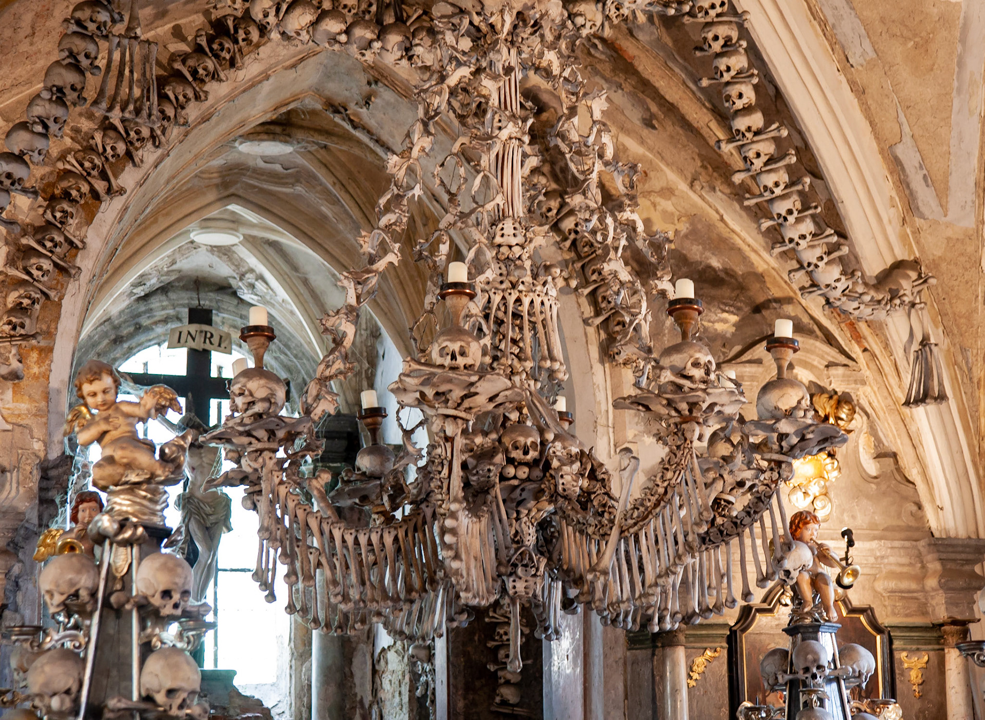 This fixture in the Sedlec Ossuary contains every bone in the human body