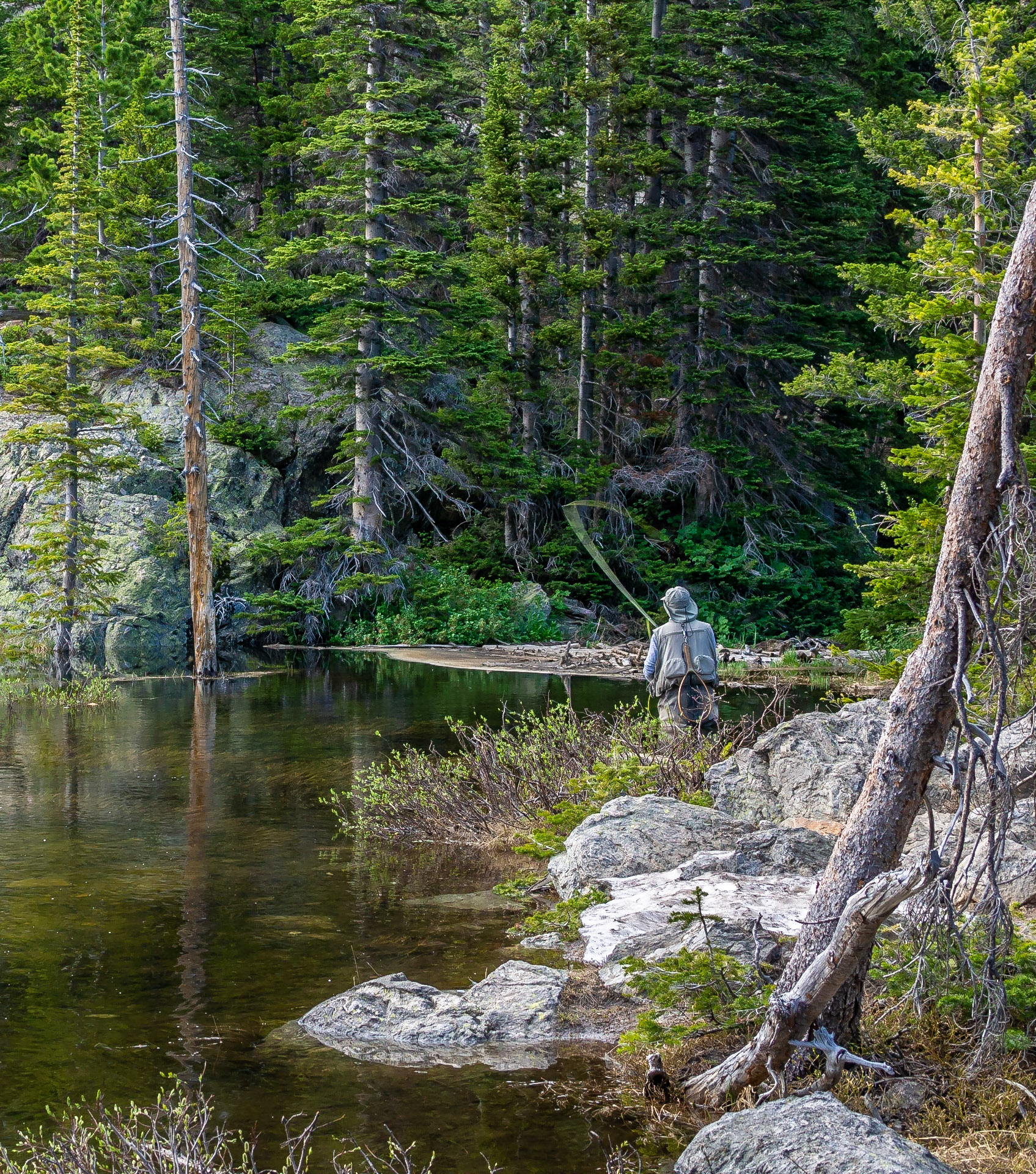 Fisherman near Dream Lake, Rocky Mountain National Park