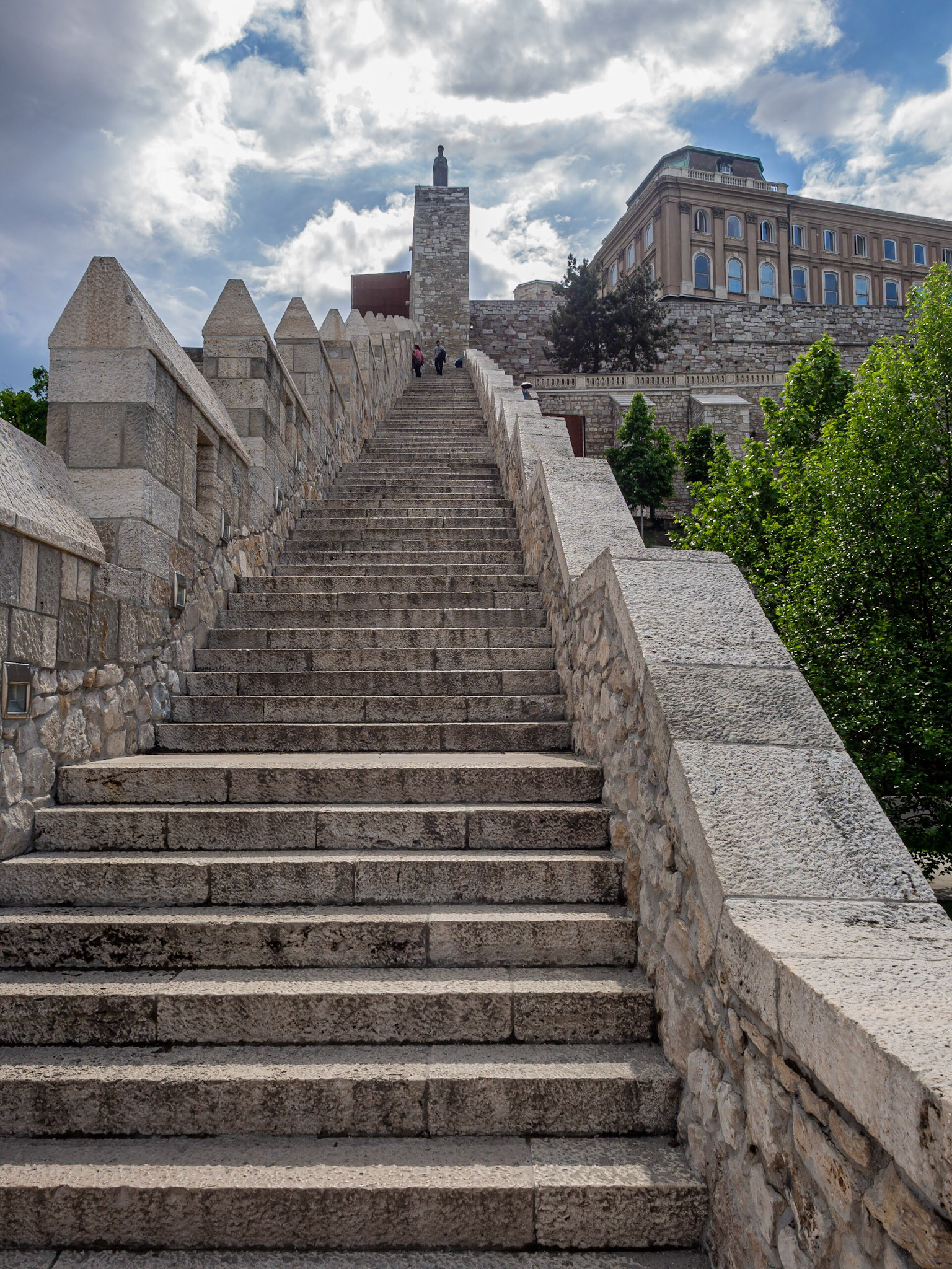 Stairs going up to Buda Hill. The gathering storm clouds just outside the frame of this photo prompted us to maintain a hasty pace back to our ship. It was a good thing because as soon as we set foot aboard, hail pelted down from those clouds.