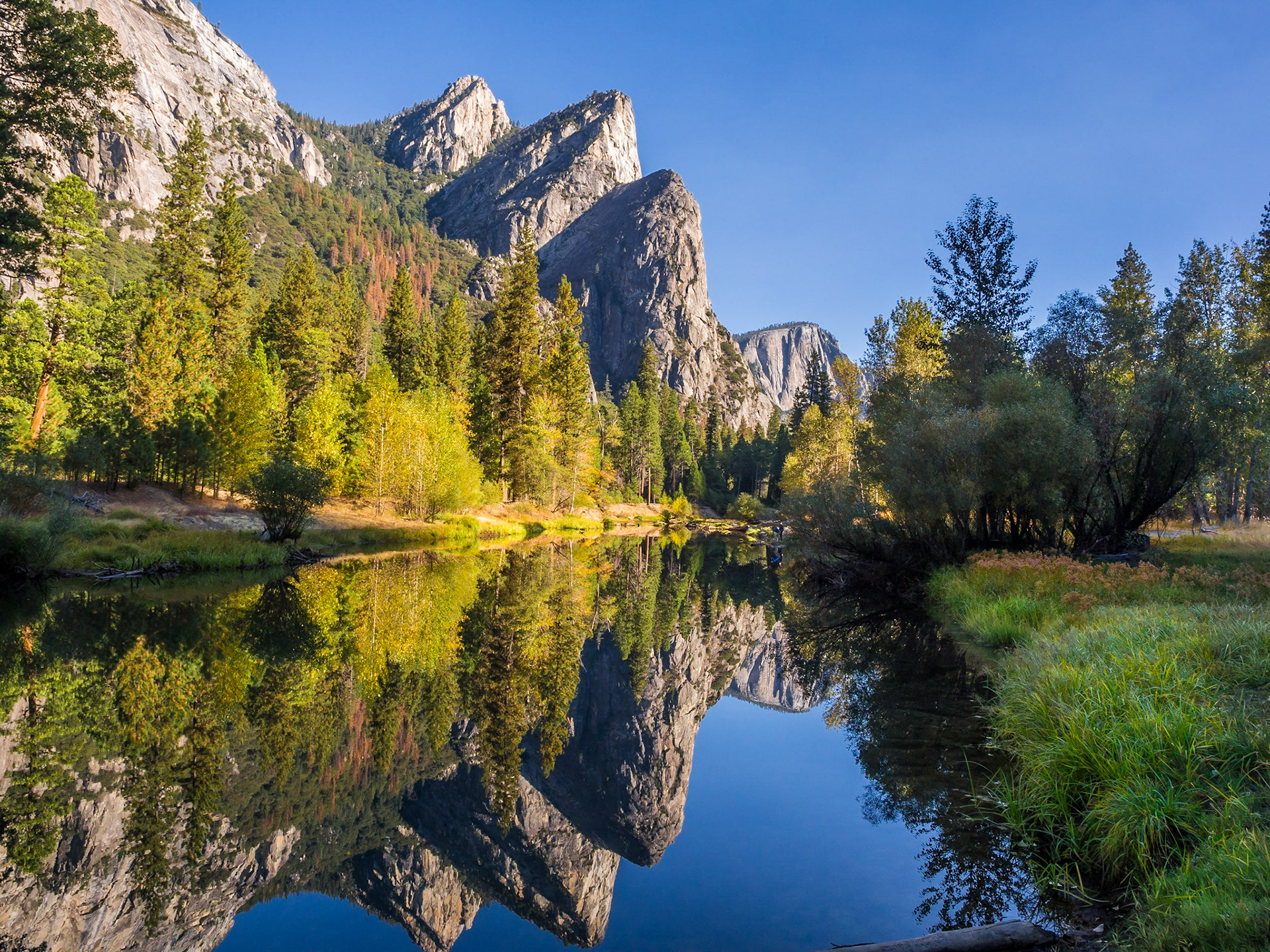 Three Brothers Reflected in the Merced River, Yosemite National Park