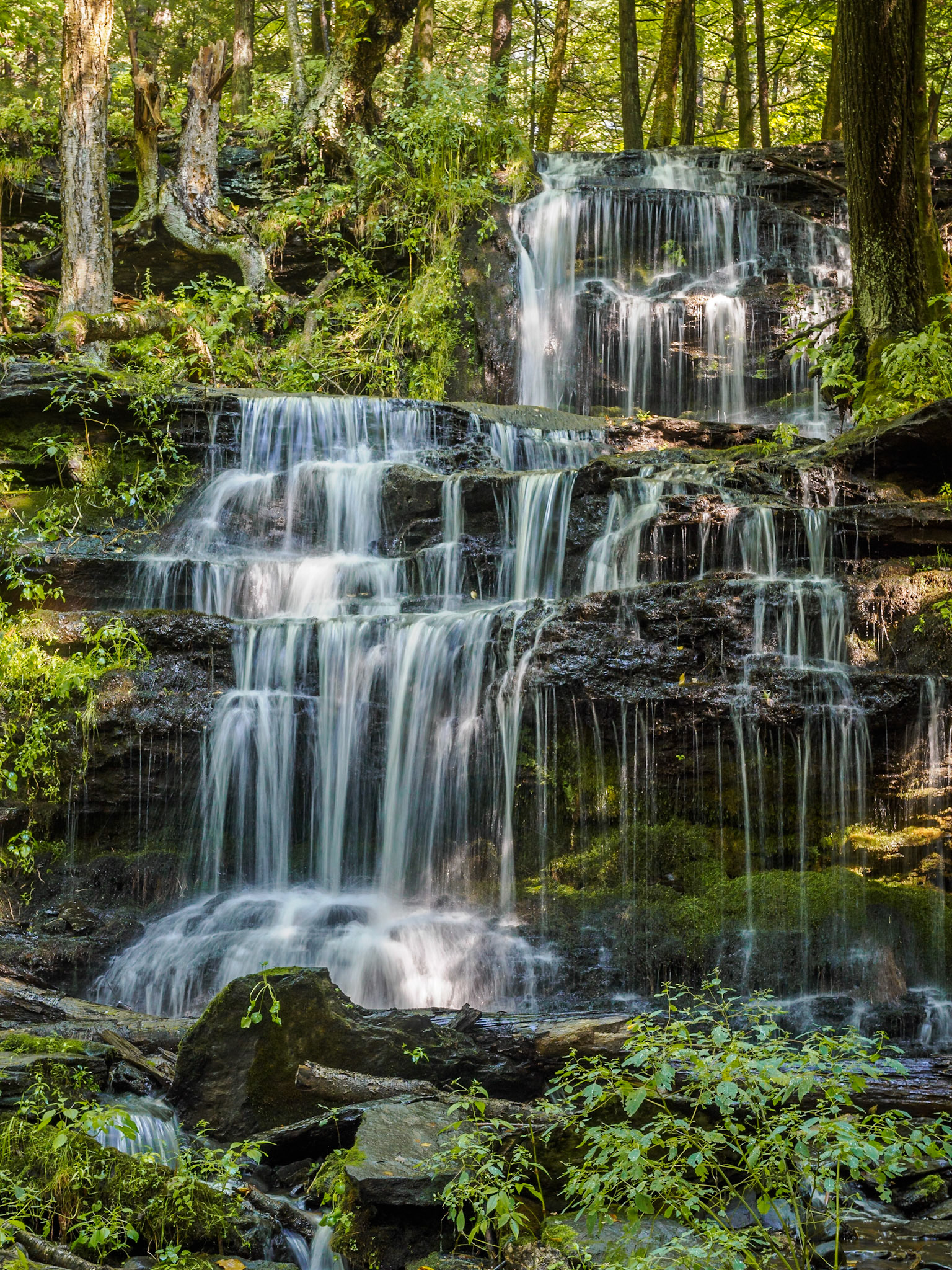 Heading west and north we found Gunn Brook Falls. Dan read about this waterfall on the internet as one of the best in Massachusetts. The description of how to get there was sketchy, but we were able to find the turn-off and slowly drove up a gravel path/road. The morning's rain was enough to make the falls a really nice surprise, and we were the only ones there.