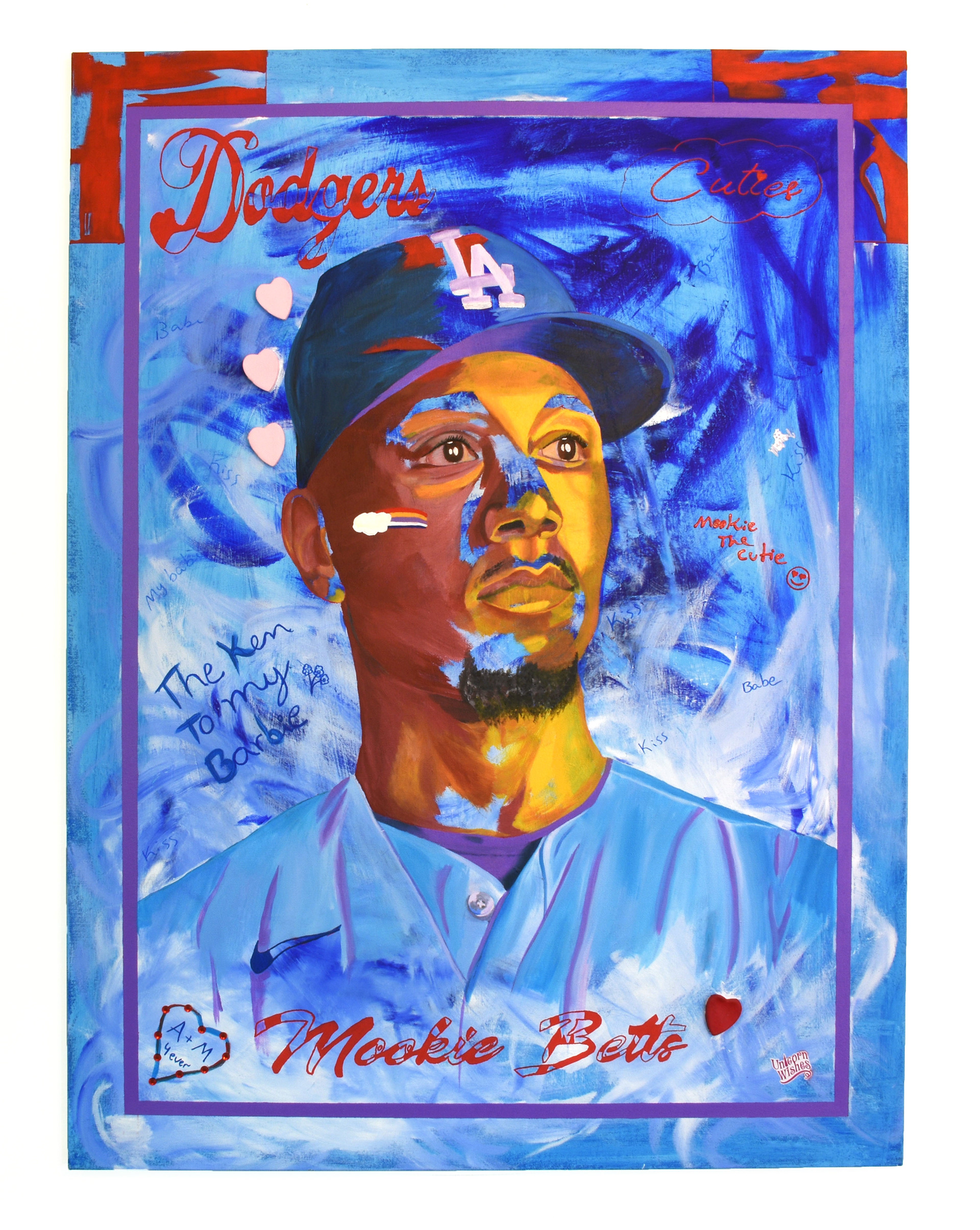 Dear Diary: Mookie the Cutie | 40x30" | Acrylic, clay, gemstones on canvas | 2023