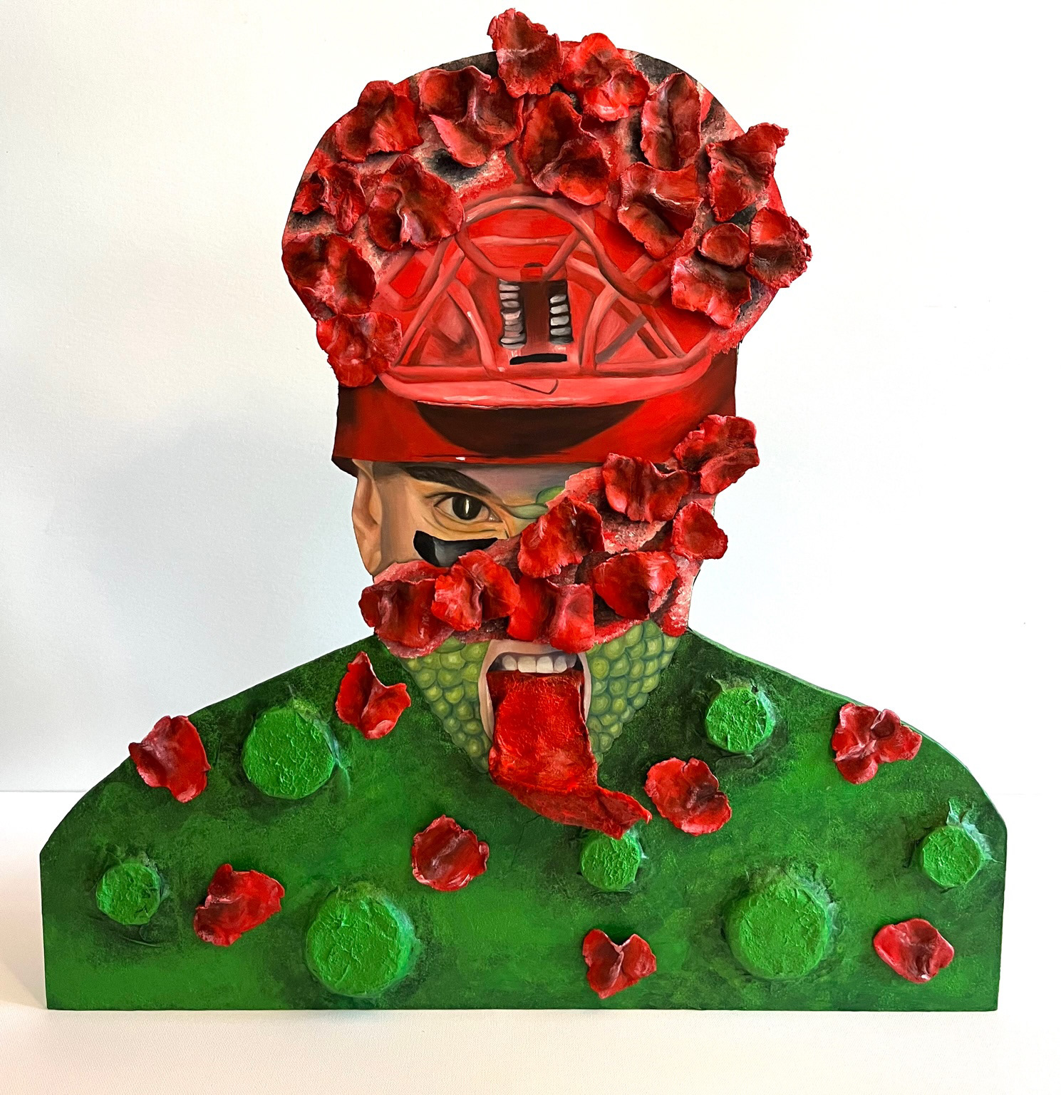 They (front) | 25x24x16" | Acrylic, oil, clay, paper mâché on wood | 2023