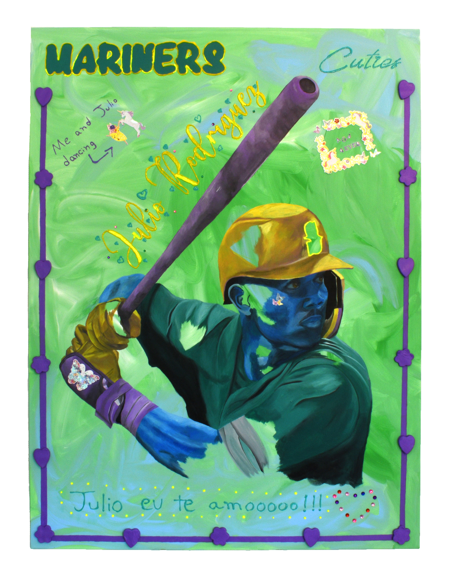 Dear Diary: Me and My Unicorn | 40x30" | Acrylic, clay, gemstones, stickers on canvas | 2023