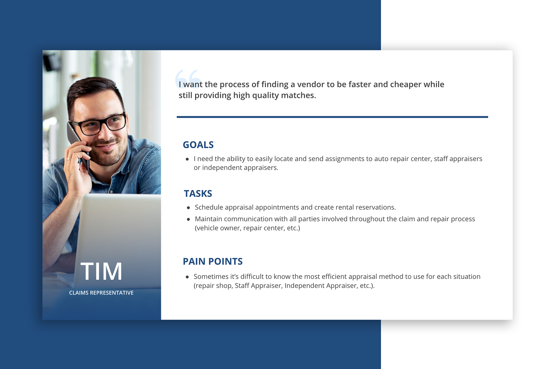 User persona for a claims representative.