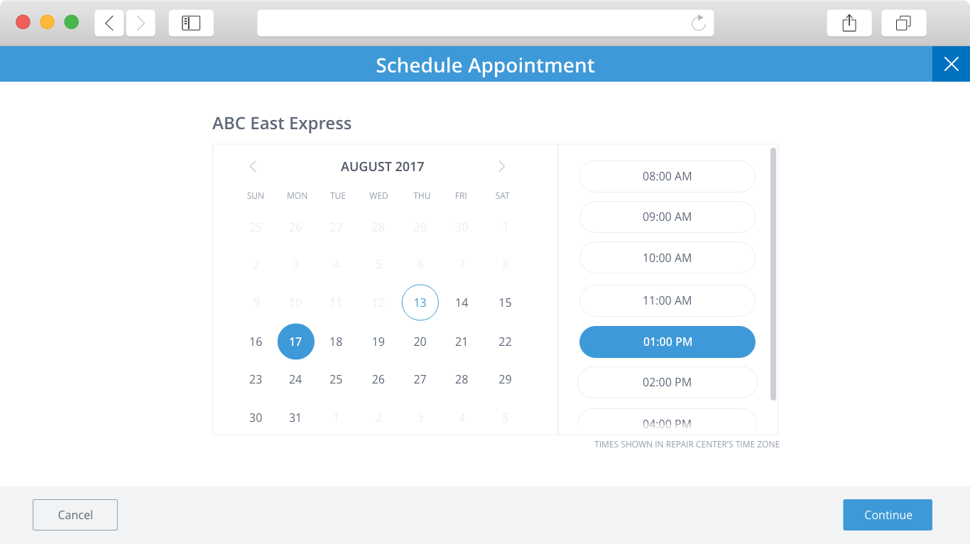 Alterative scheduling option for full screen calendar.