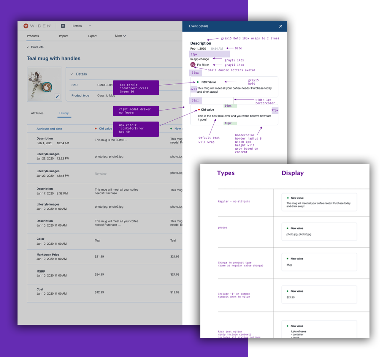 Design specs used to help development create feature.