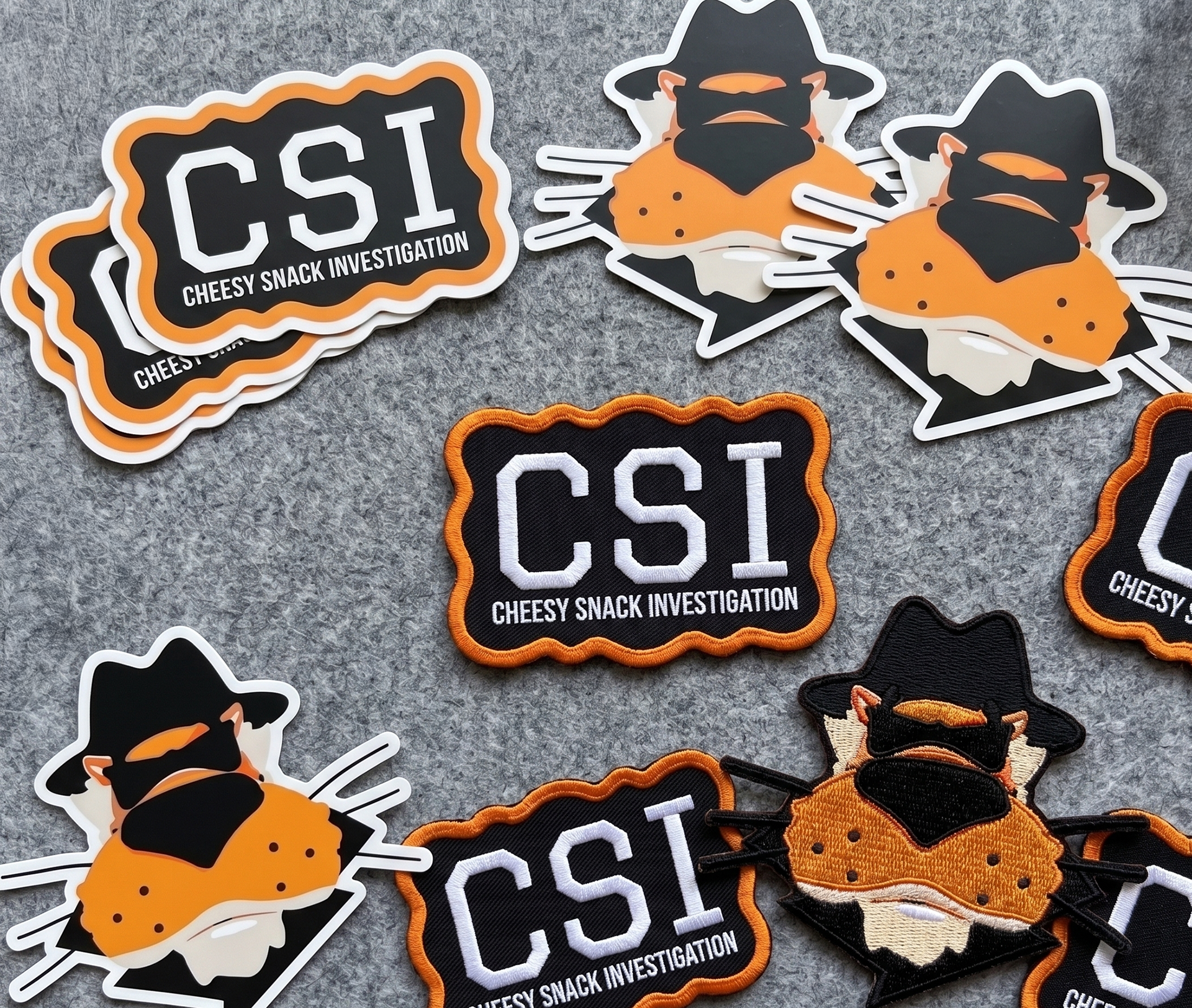 CSI: Cheesy Snack Investigation logo stickers and patches