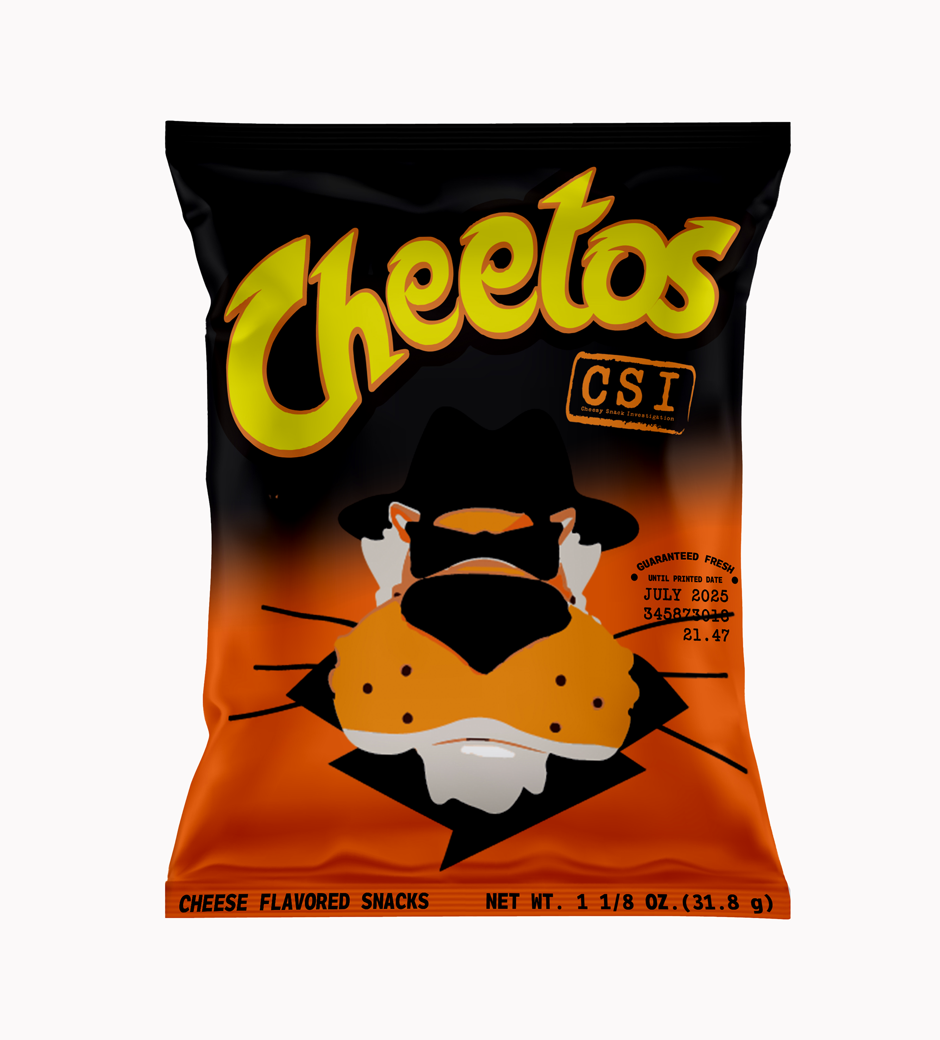 Packaging: Limited-edition Cheesy Snack Investigation Cheetos packaging; "evidence bags" and escape room experience souvenirs