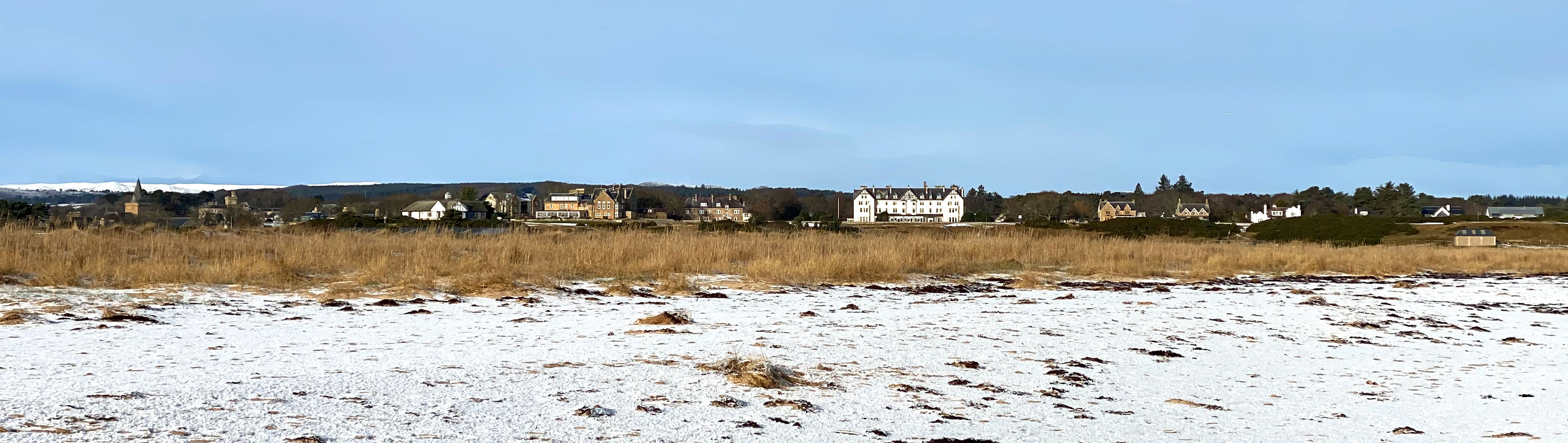 Dornoch snowy beach view