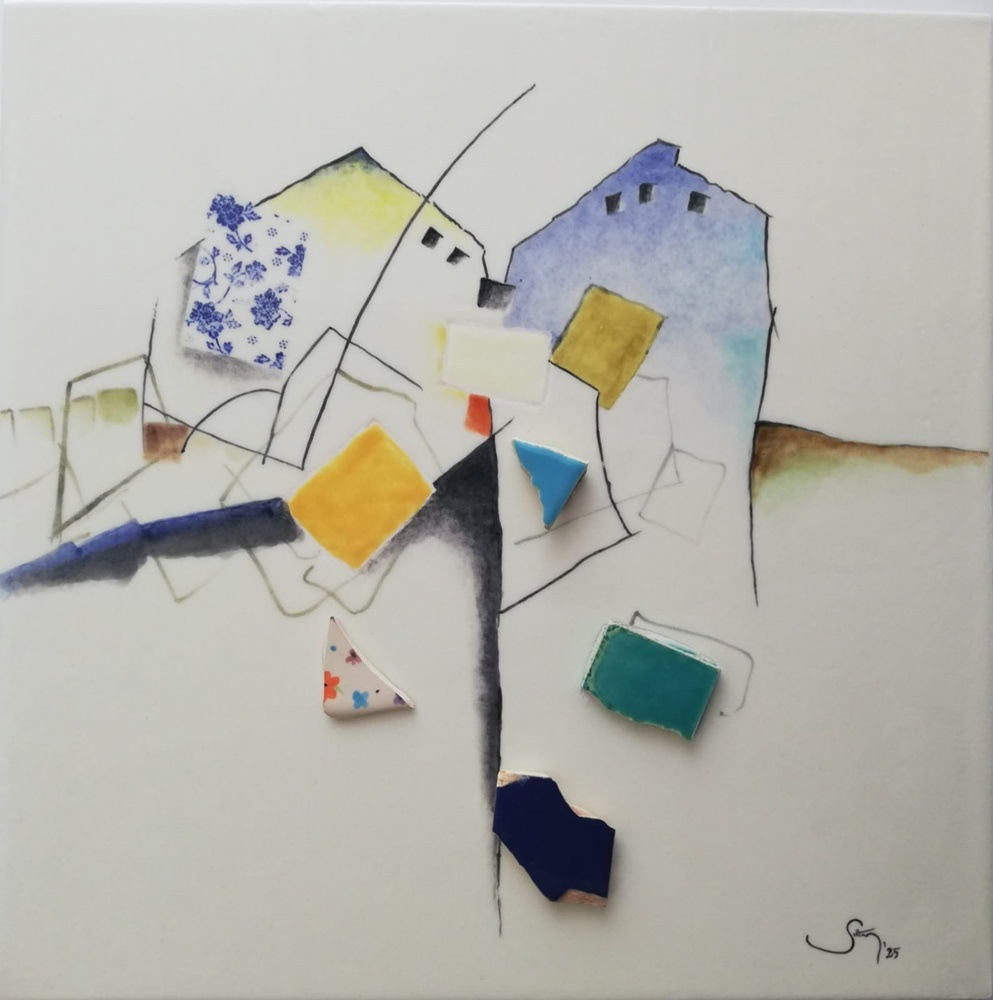 A Sultan Karaoğlu, "Silent Now / Artık Sessiz", 40x40 cm, Sıraltı El Dekoru ve Renkli Sır, Karışık Teknik, 2025