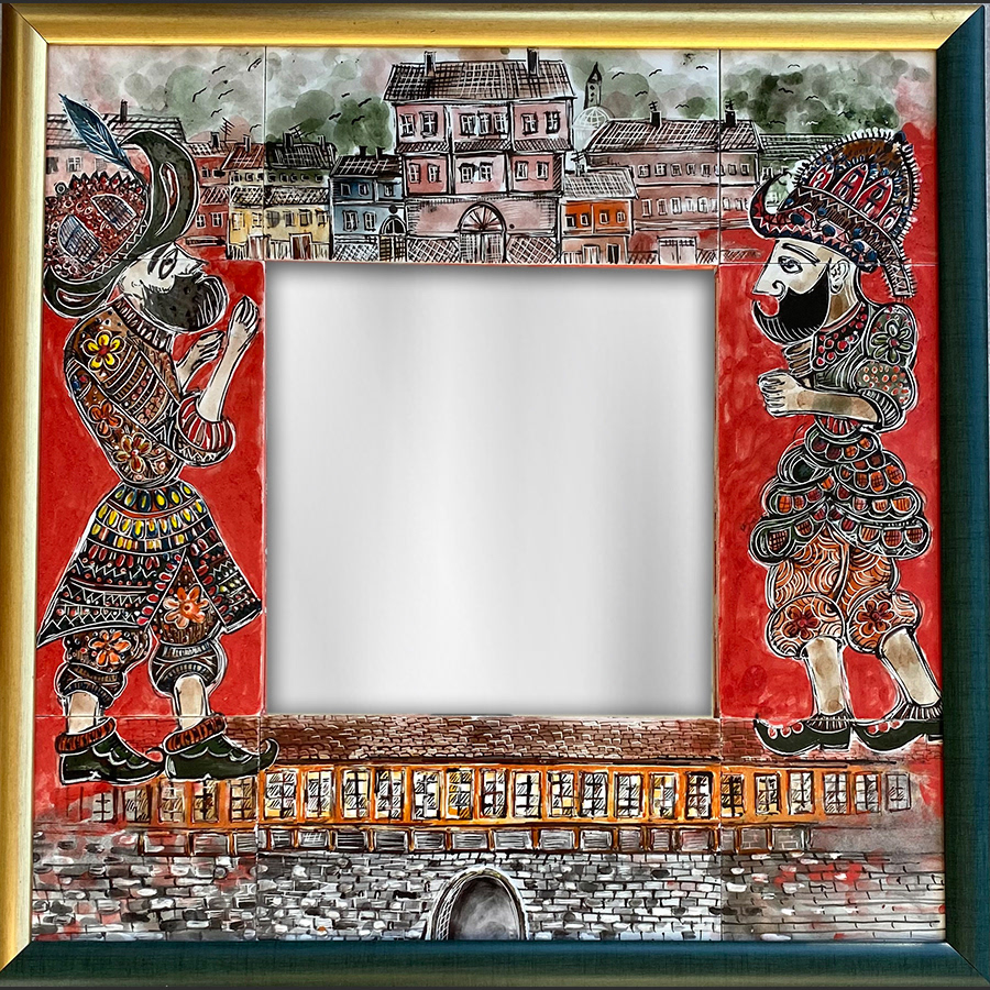 Hacivat Karagöz Bursa’da, Çini Ayna, 2023, 44x 44 cm