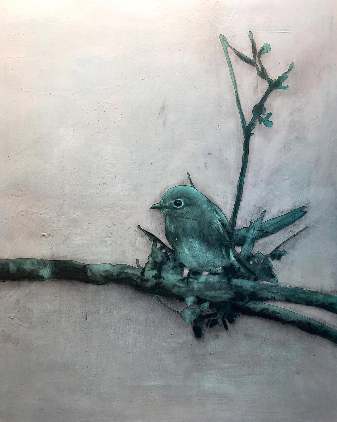 Bronze bird image trace effect painting (BBITEP), 35 x 45 cm, tuval üzerine akrilik ve füzen, 2024