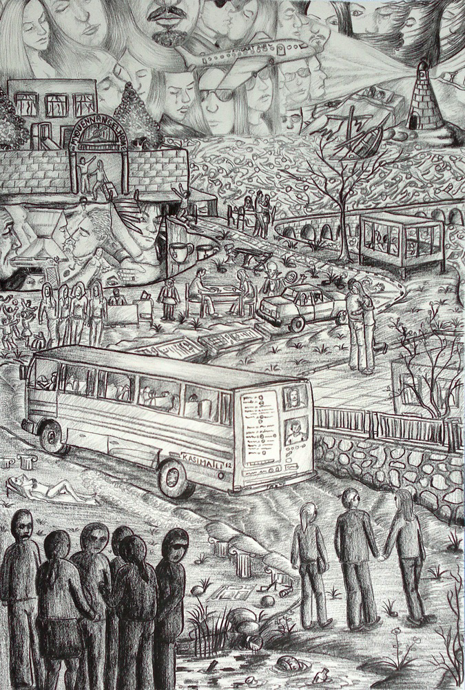 Kasım Atli, 'HAYATLAR'' 50X35 CM Bristol Kağıdı Üzerine Yağlı Asetat Kalem 2012
