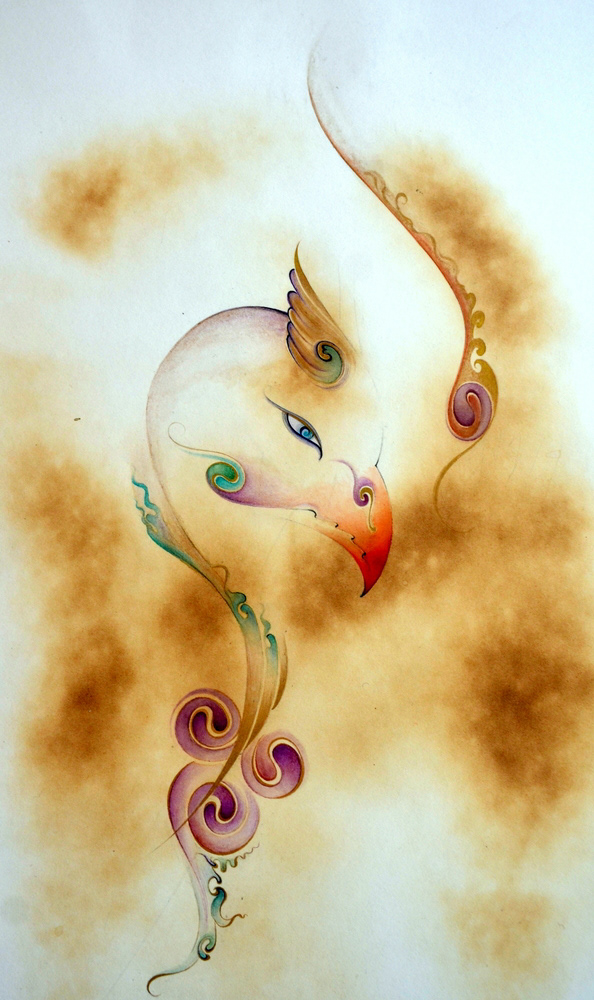 “Kaknüsden”, 28x14 cm, Kağıt / Varak altın, suluboya, 2018