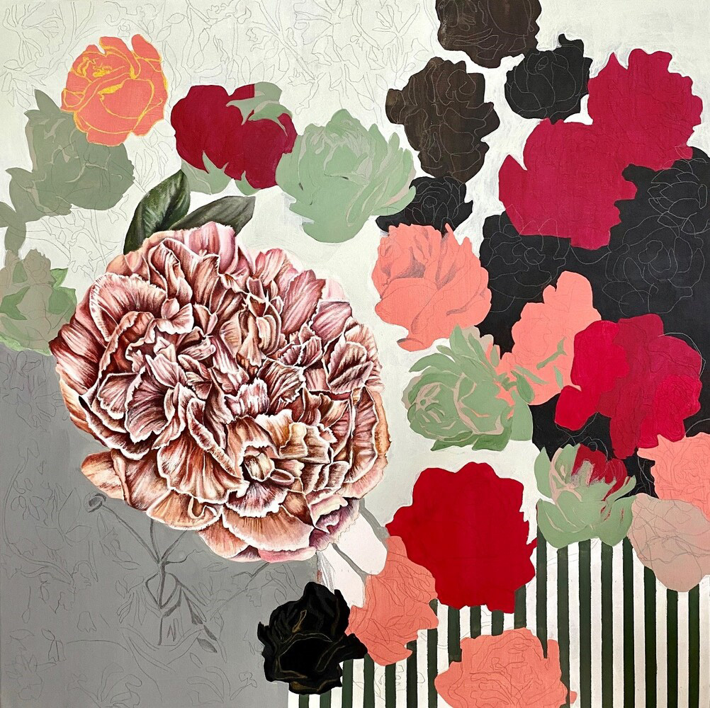 Burcu Günay, "Botanik Ağıt S", 100x 100 cm, Tuval Üzerine Akrilik Boya, 2021