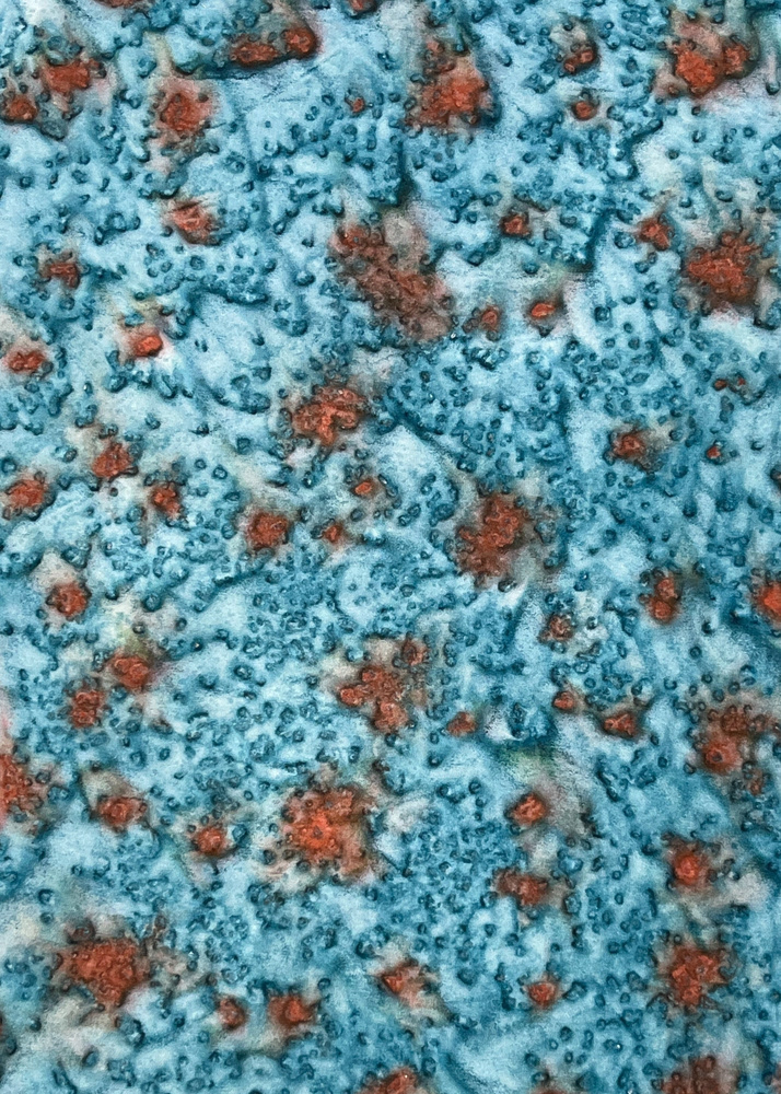 Doku, 50x70 cm, 2025, Lyocell Örme Kumaş Üzerine Karışık Teknik, Lyocell Kumaş ve Kumaş Boyası