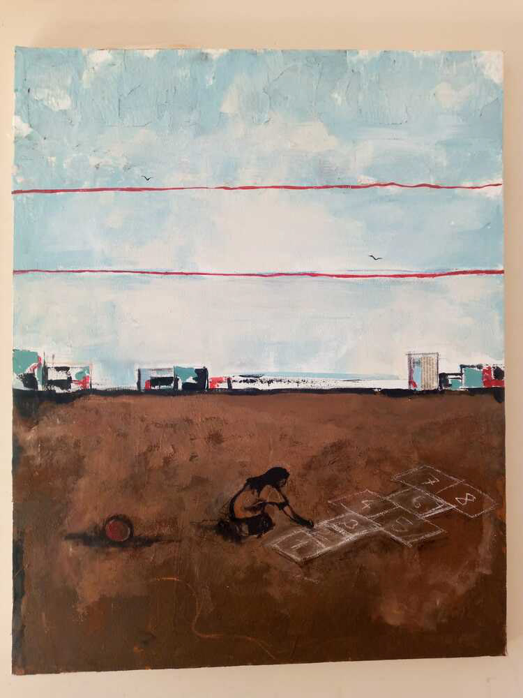 F Z Betül Taş, "Çocuk Olmaya Çalışmak", 80x100, Karışık Teknik, 2024