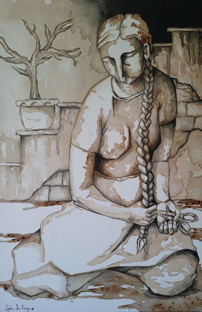Çi̇ğdem Saç Kavrayan, YAS II, Çiğdem SAÇ KAVRAYAN, 60x90 cm, tuval üzerine kahve ve akrilik, 2021 KOCAELİ