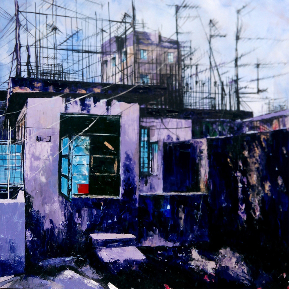 Nuri Özçelik, Eser Adı: Hiçbiryerde bir yer, eser boyutu: 100x100 cm, eser tekniği tuval üzerine akrilik boya, yapım yılı 2019