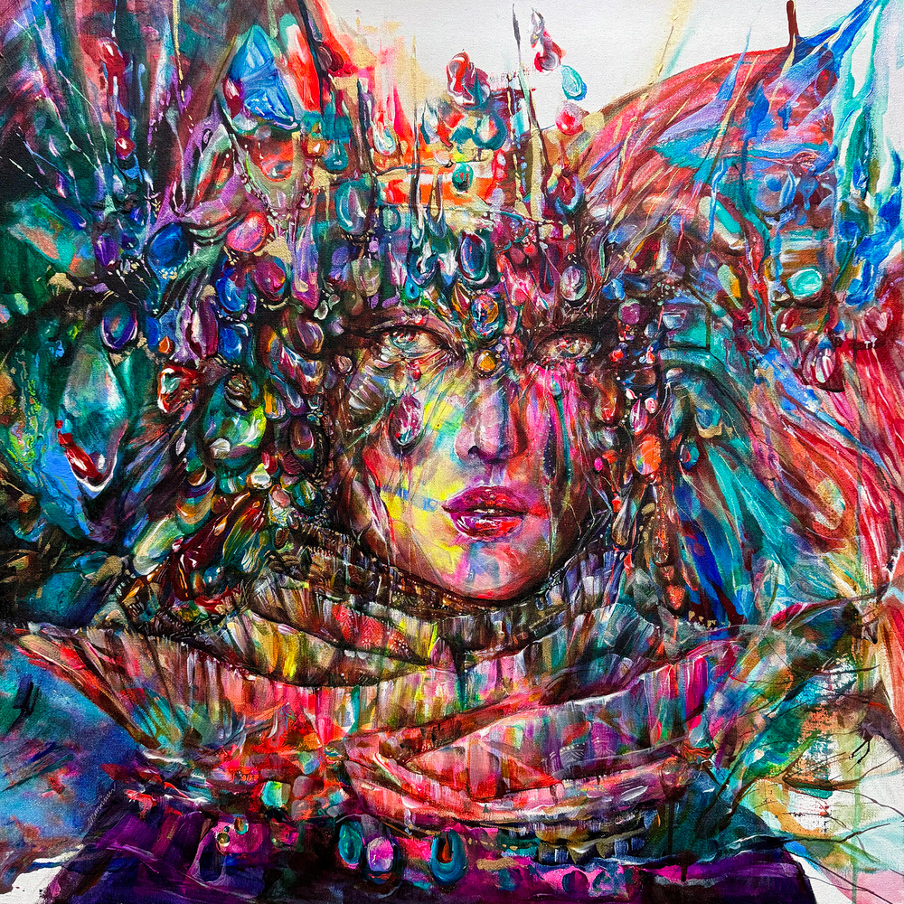 N. Irmak Akçadoğan "Opal Yüz", 70x70 cm, Tuval Üzerine Akrilik, 2024