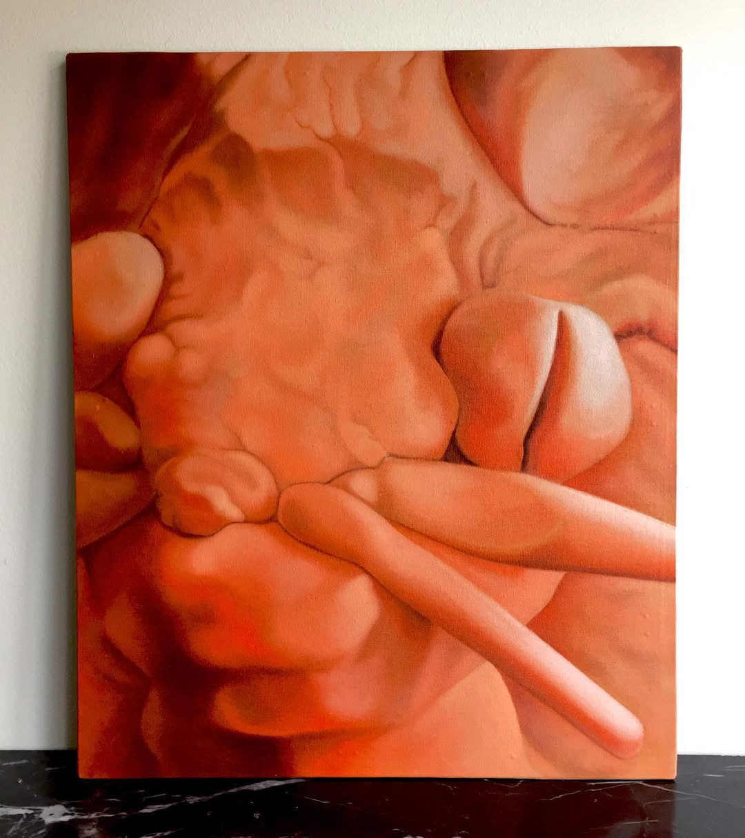 🍑🐰, 40 x 50 cm, tuval üzerine yağlı boya, 2020
