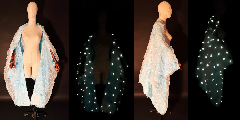 Ayça Çağlar Öztürk, Gün Döngüsü, 2022, 150x100 cm, Keten-Organze-Glow in Dark İplik, Karışık Teknik