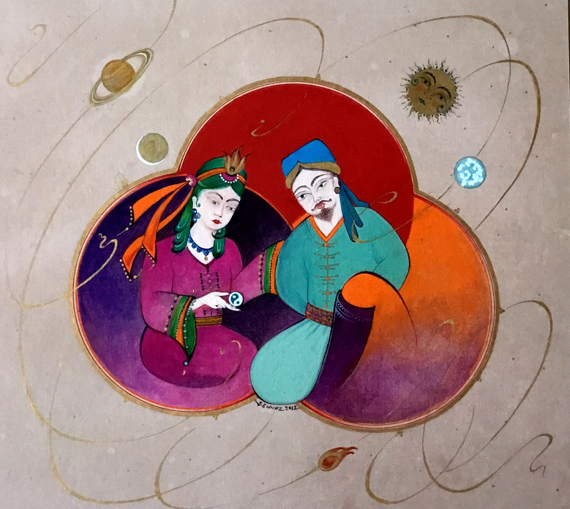 “Sevmek”, 7x12 cm, Kağıt / Varak altın, suluboya, akrelik boya, 2022