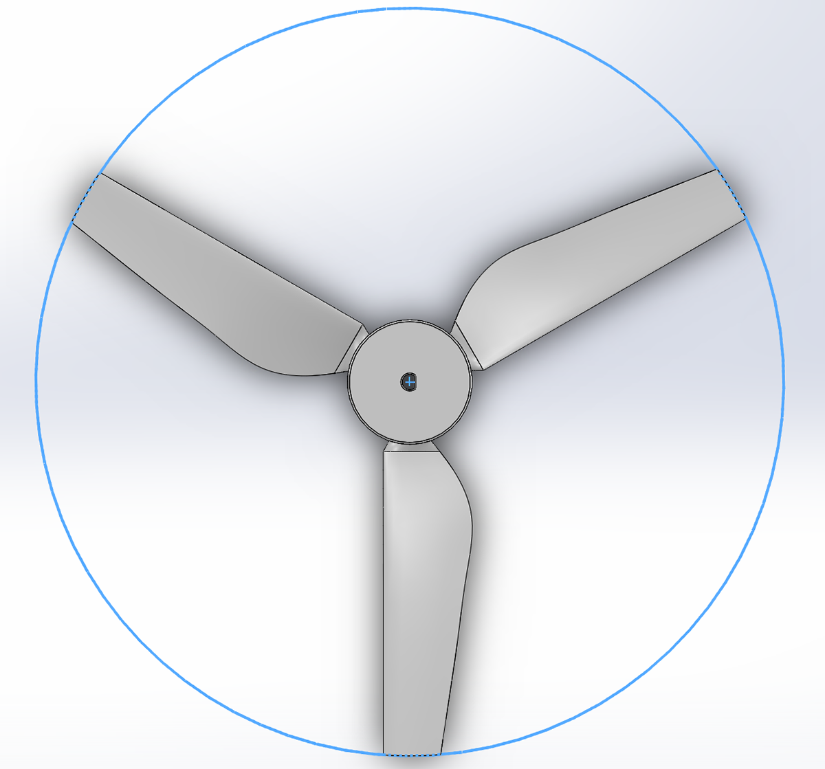 Top View of the Turbine Blade Constrained Within a 6 inch Diameter Circle