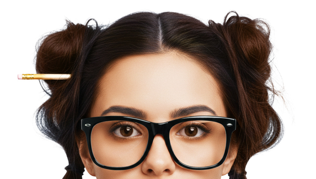 top half of geeky girl's face with spectacles