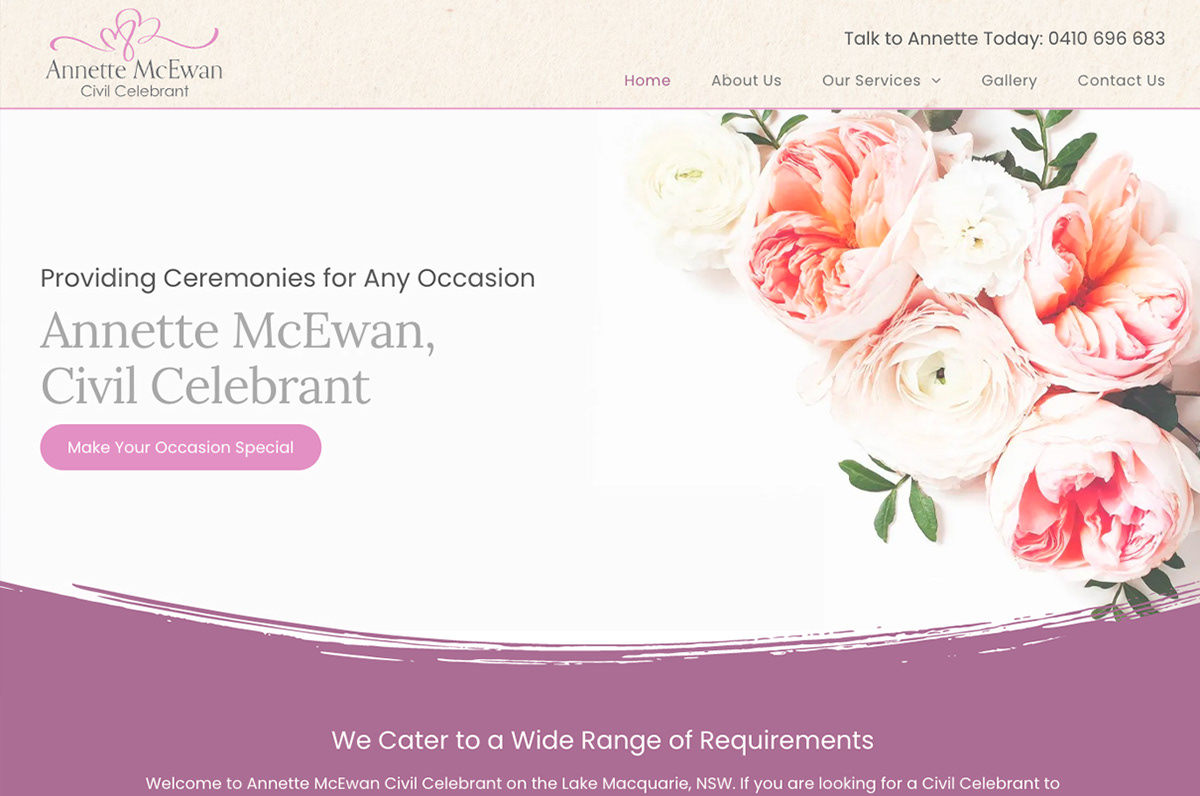 Website design for civil celebrant
