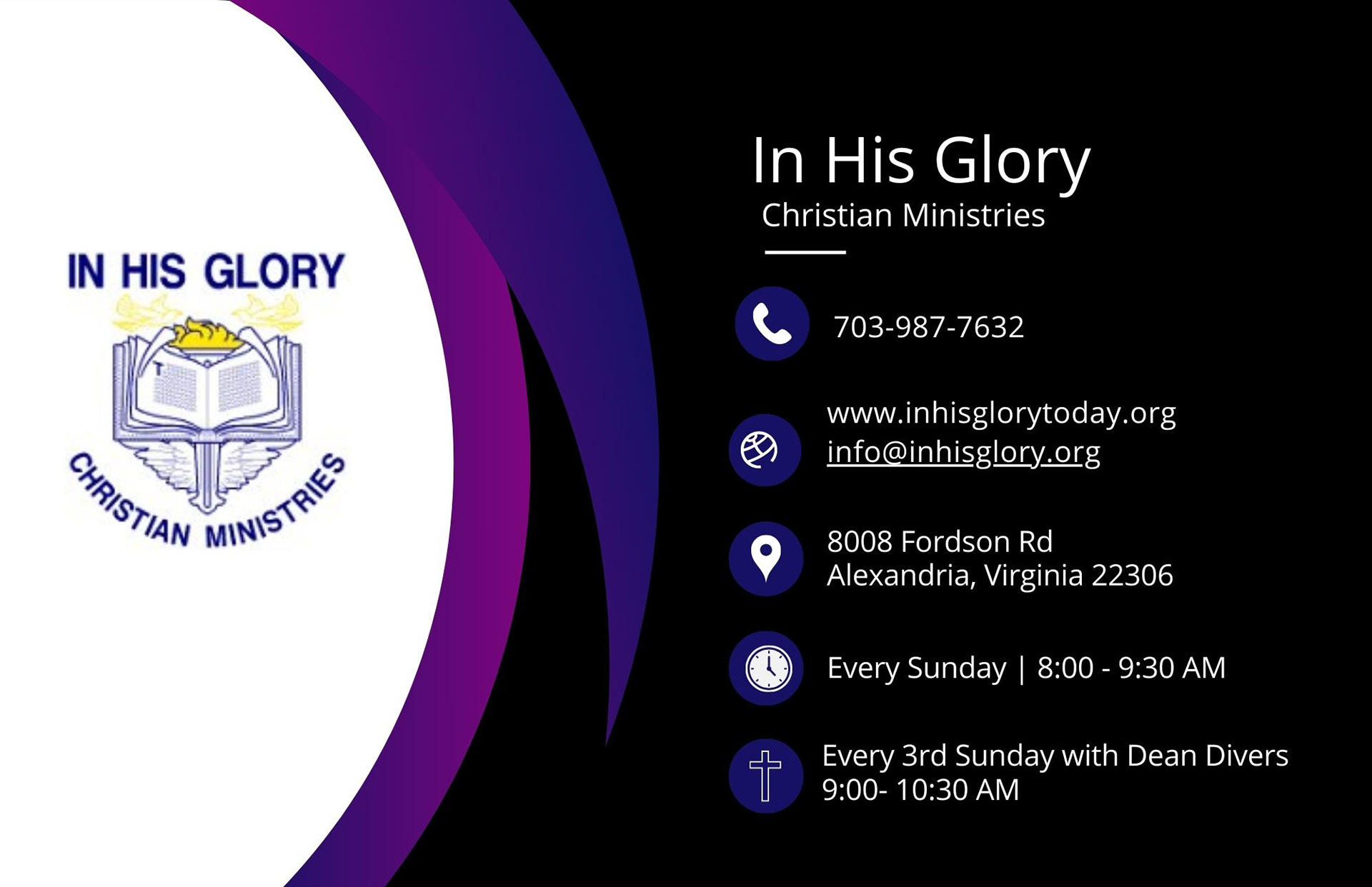 Information Cards - In His Glory Christian Ministries 