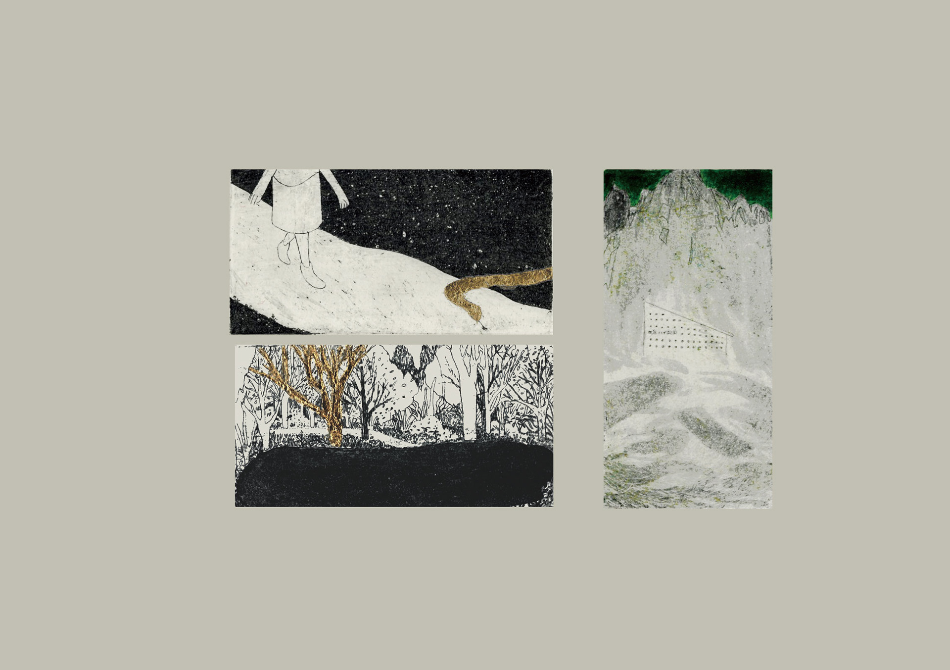 A summer resort /each 68×73mm / Gold leaf, Mineral pigments on Intaglio