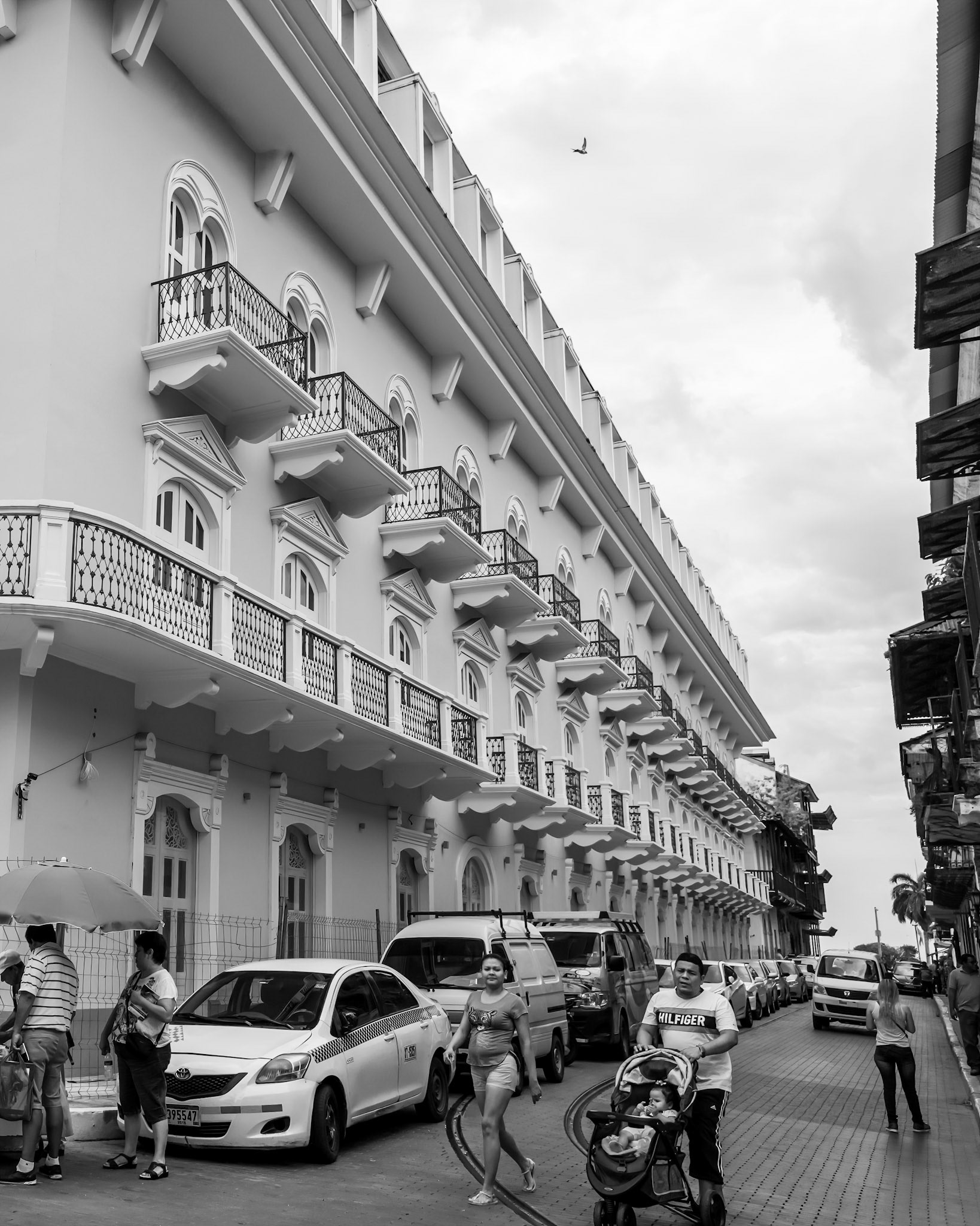 Life; Restored hotel and street in the old town in Panama City